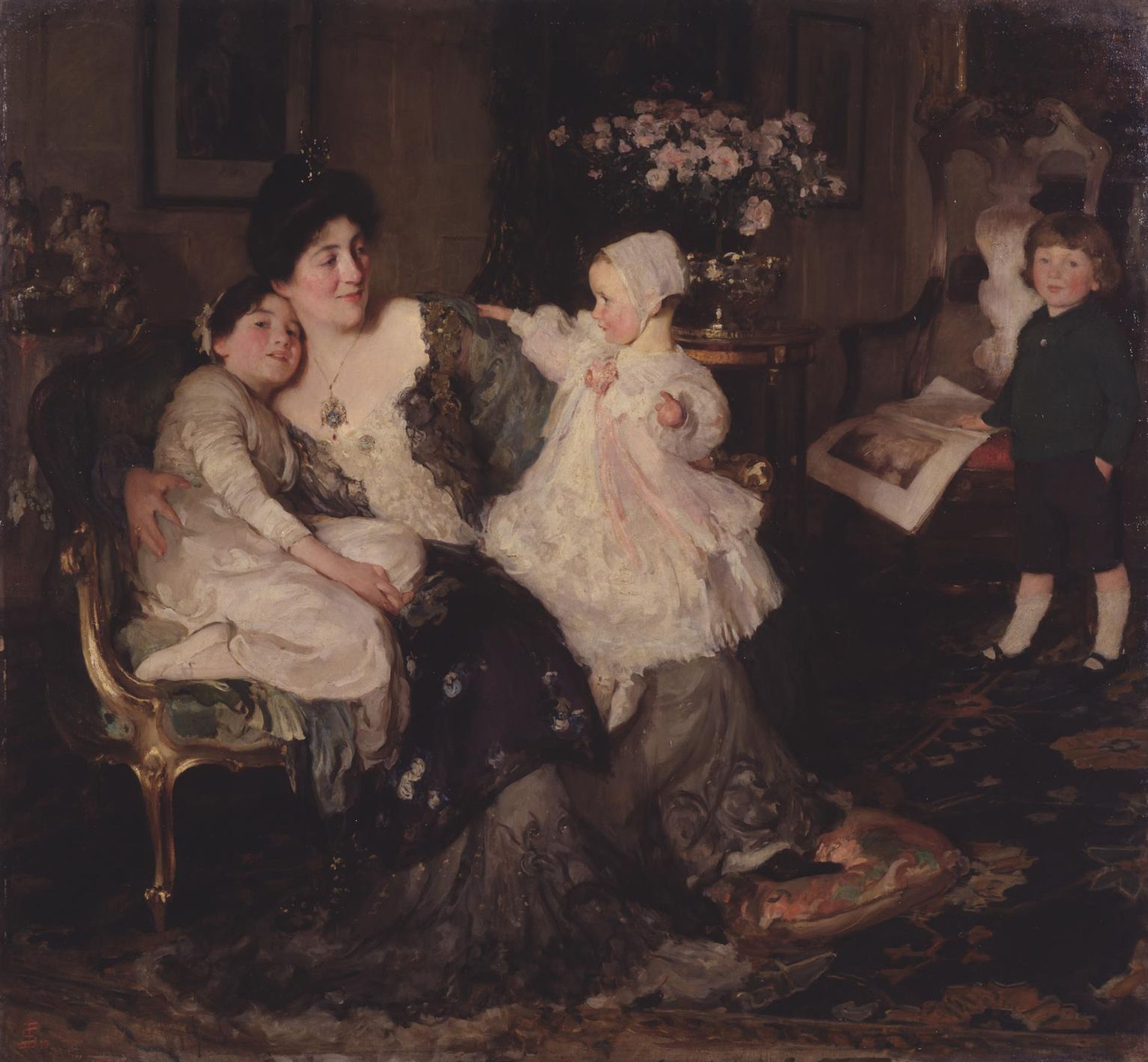 A Family Group: The Artist’s Wife and Children: ‘Papa Painting!’ by  Solomon J. Solomon