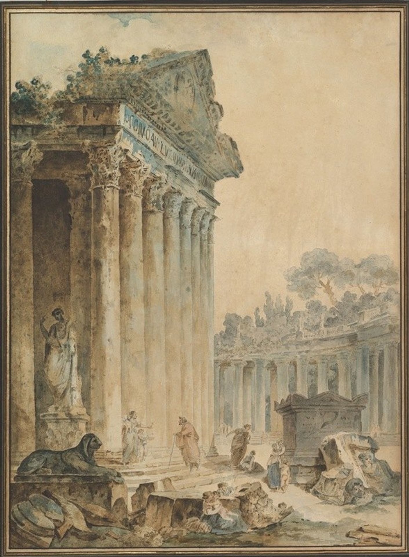 Capriccio with an Ancient Temple by Hubert Robert