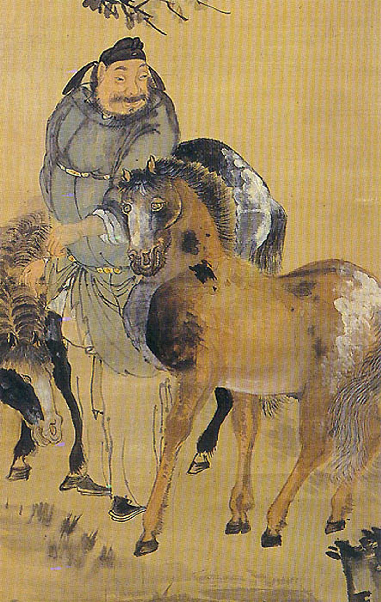 The painting of a man with two horses (detail?) by Owon