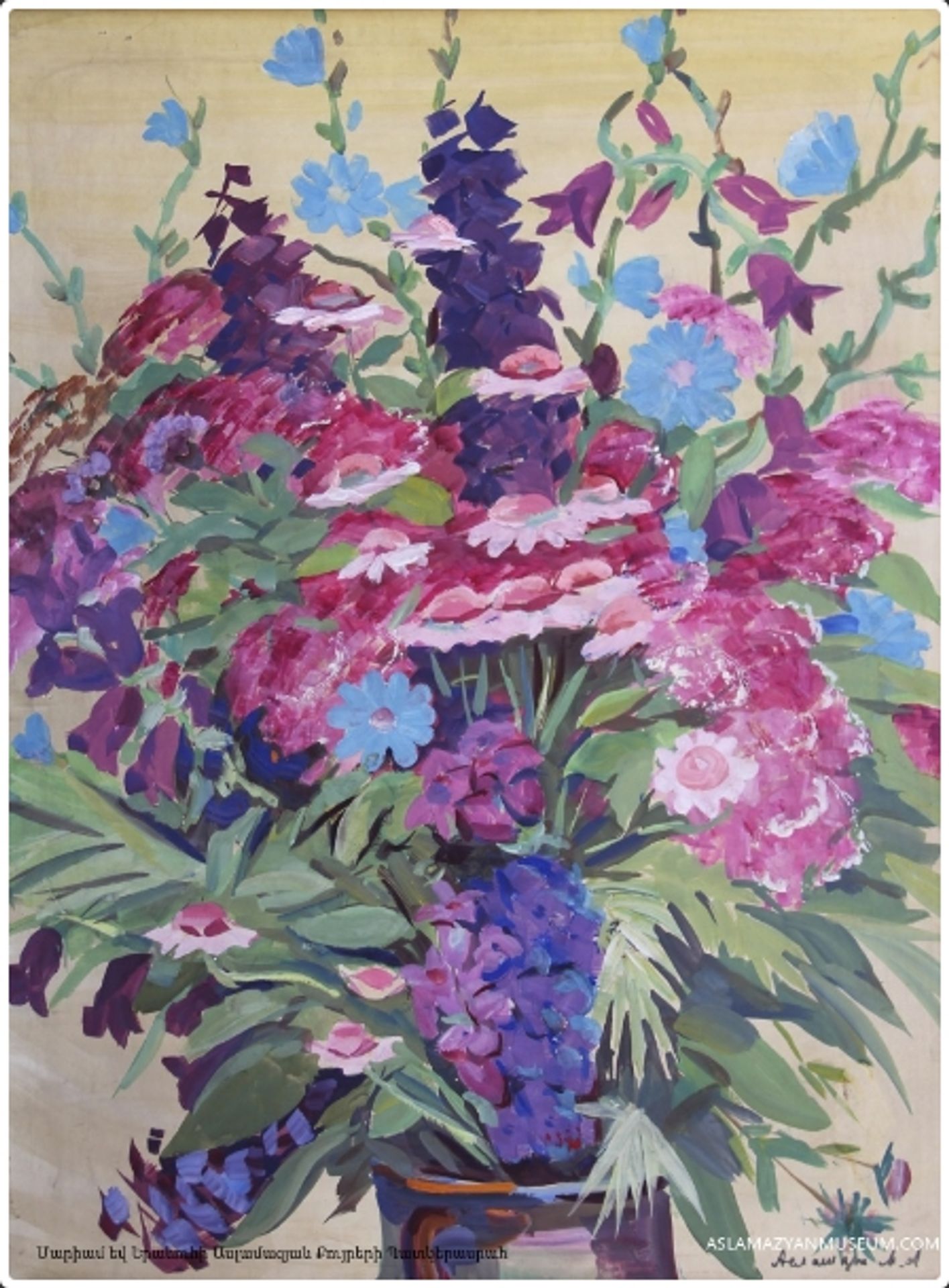 Pink and sky-blue flowers by Mariam Aslamazian