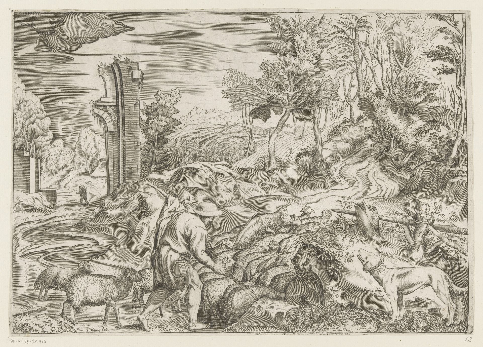 Herder met kudde schapen by Anonymous
