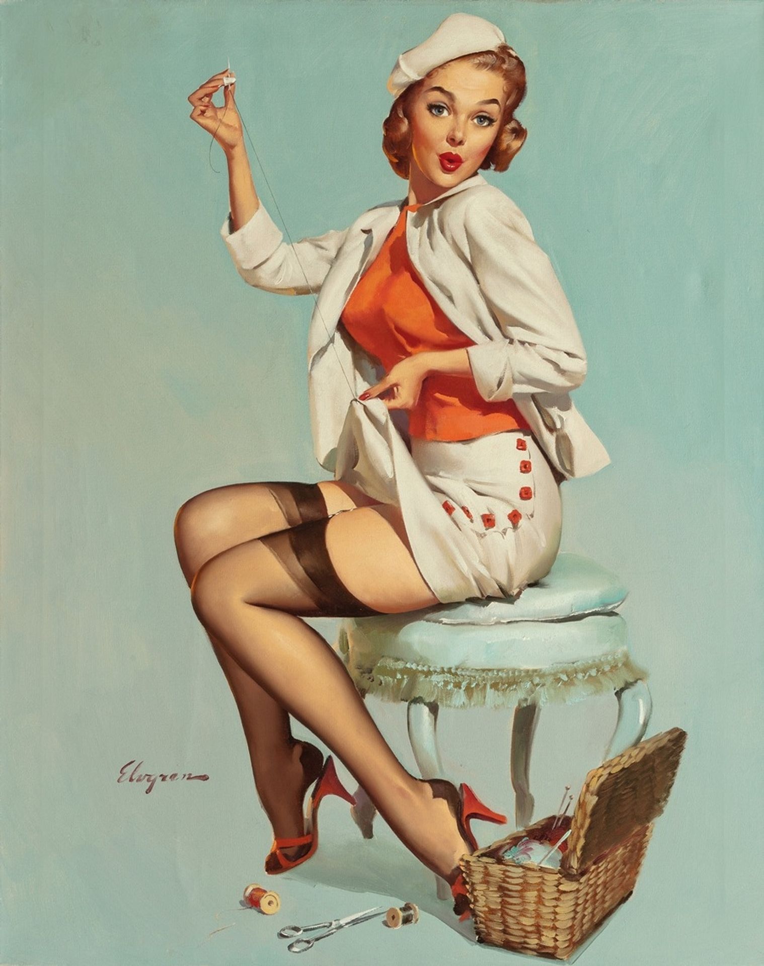 A Stitch in Time by Gil Elvgren