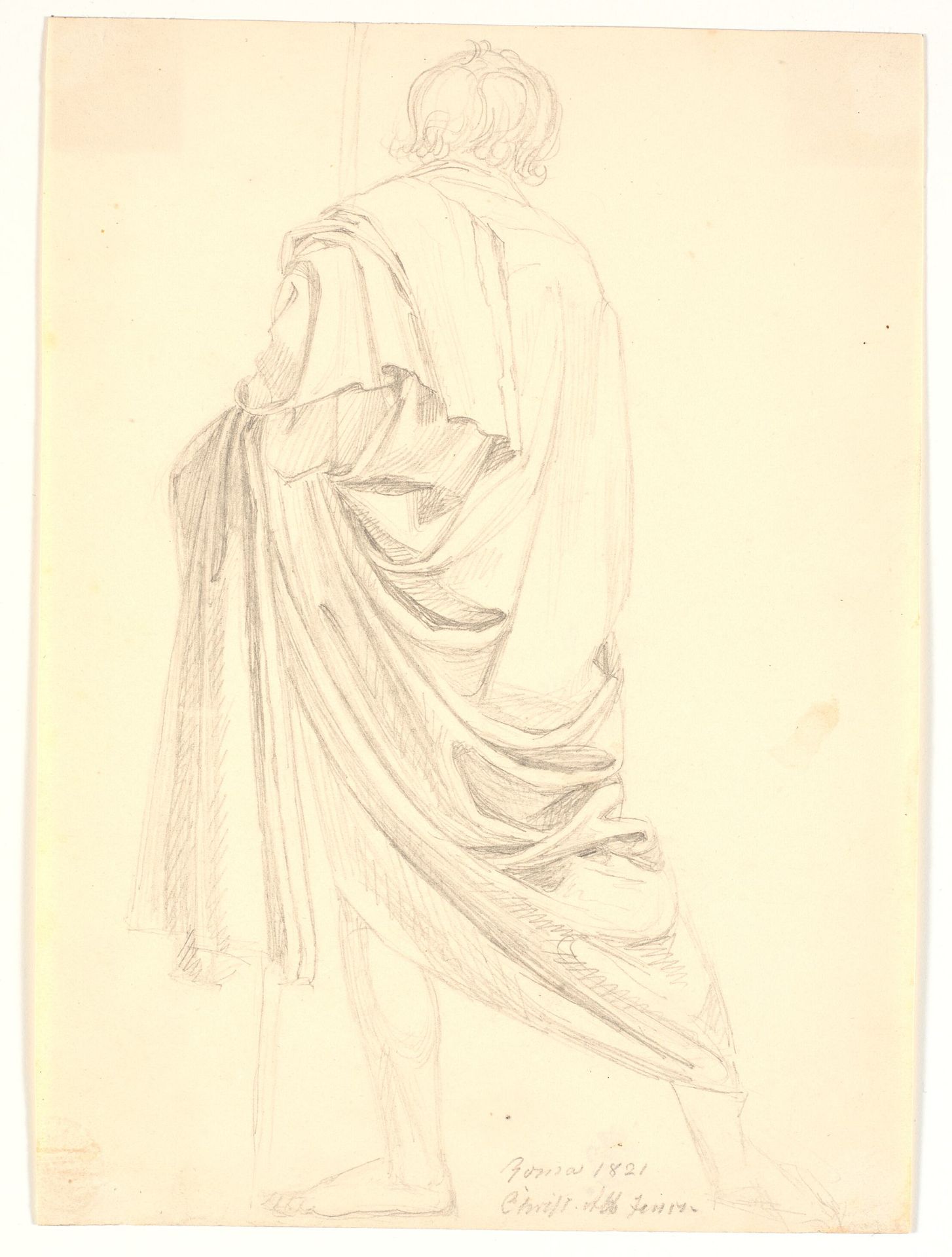 Draperistudie. Stående mand set skråt fra ryggen by C.A. Jensen