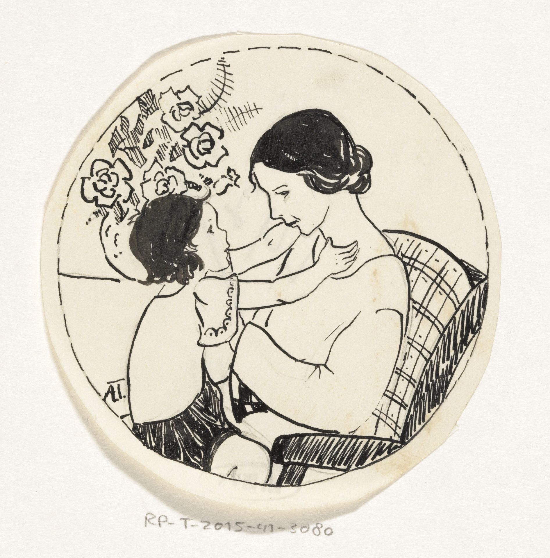 Meisje op moeders schoot by A. Tinbergen