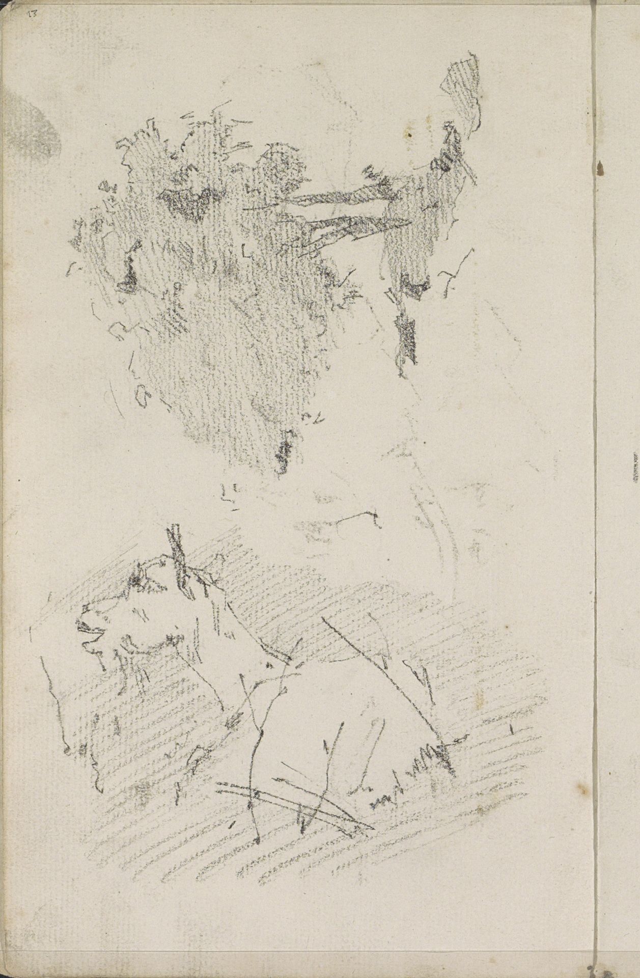 Twee bomen en een liggende geit by George Hendrik Breitner