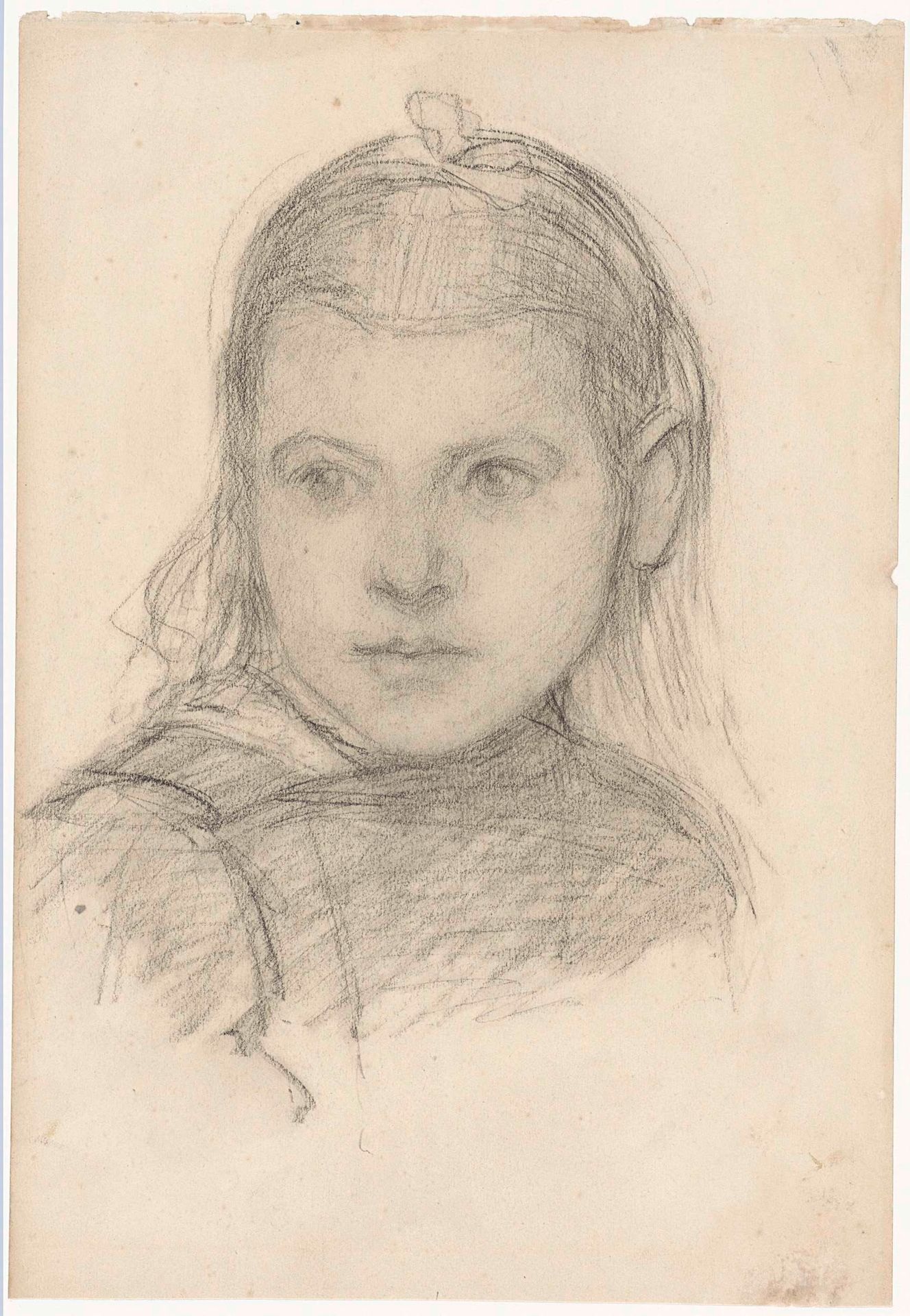 Portret van een meisje met strikje in het haar by Jozef Israëls