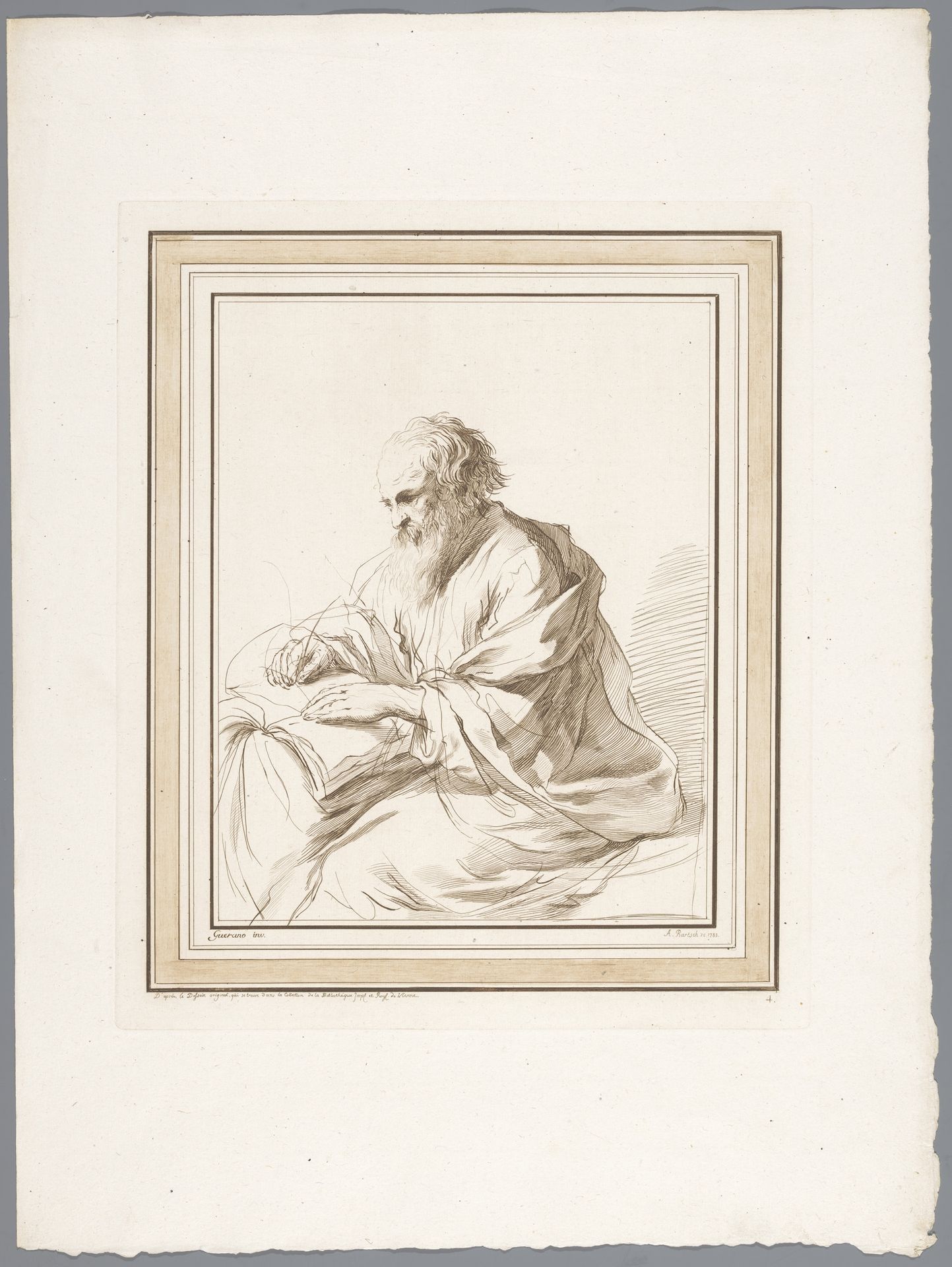 Zittende oude man, schrijvend in een boek by Adam von Bartsch
