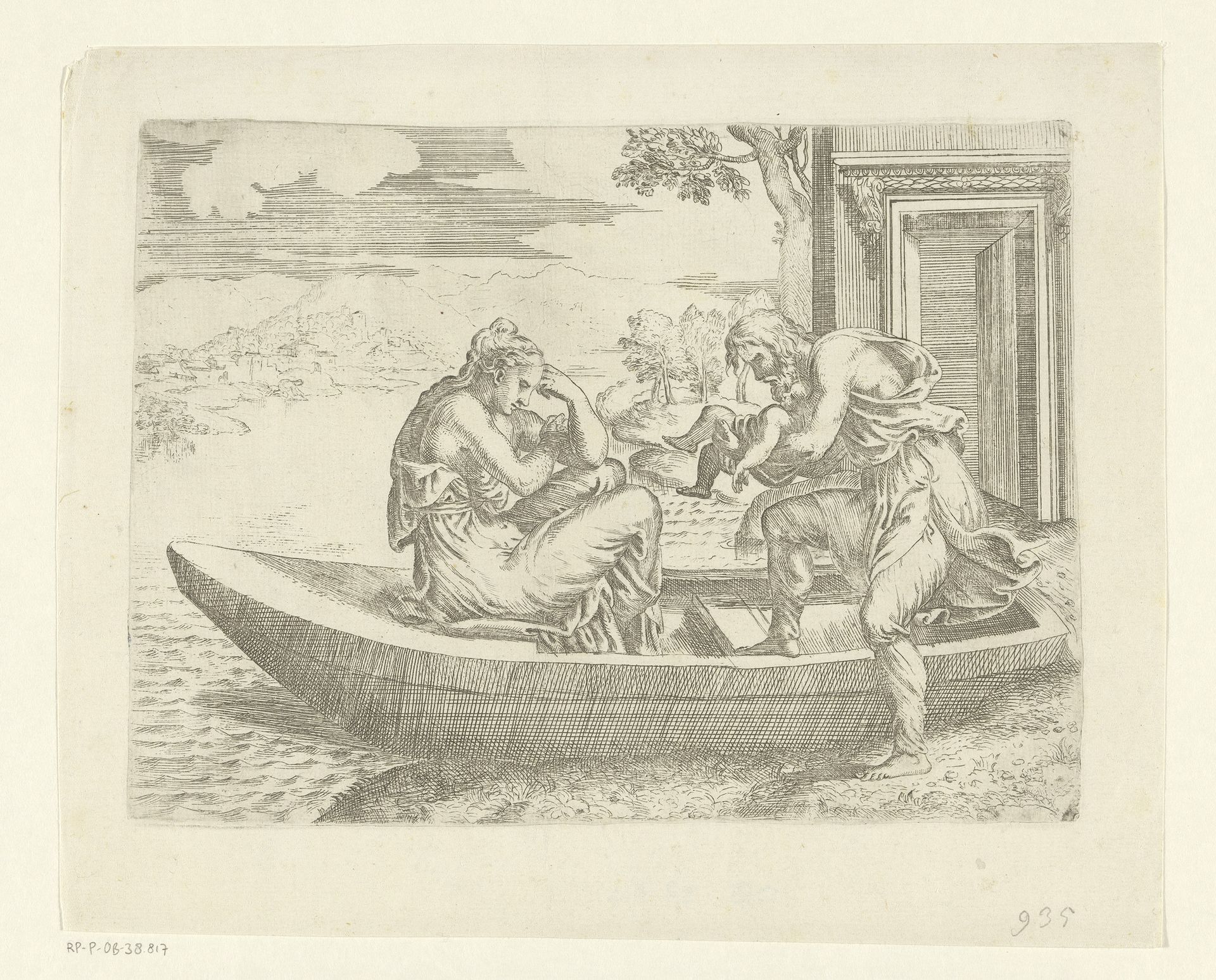 Danaë en Perseus worden in een boot gezet by Battista Angolo del Moro