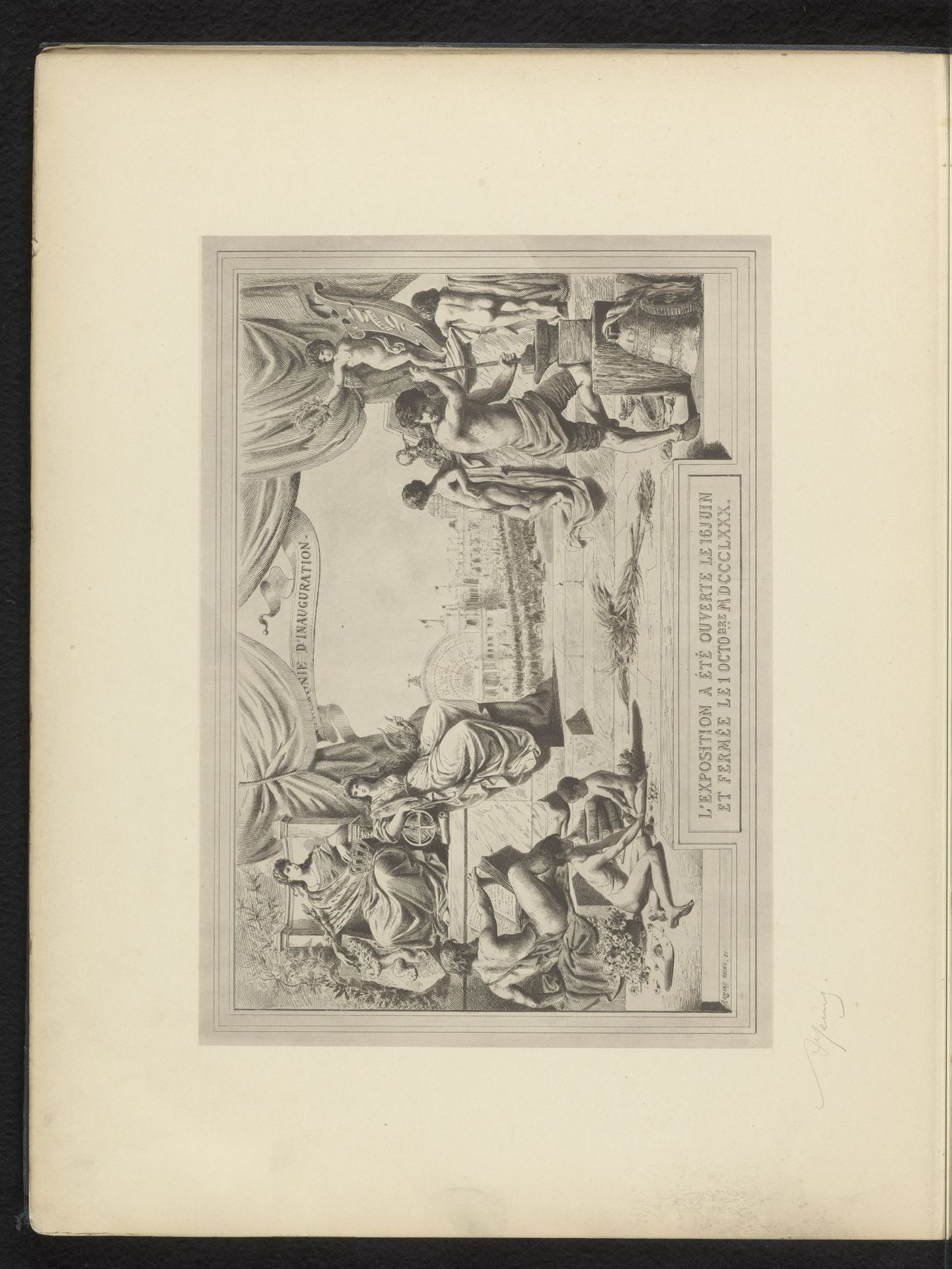 Reproductie van een gravure van mannen en vrouwen, met op de achtergrond de Exposition Nationale van 1880 in Brussel, door Armand Heins by Anonymous
