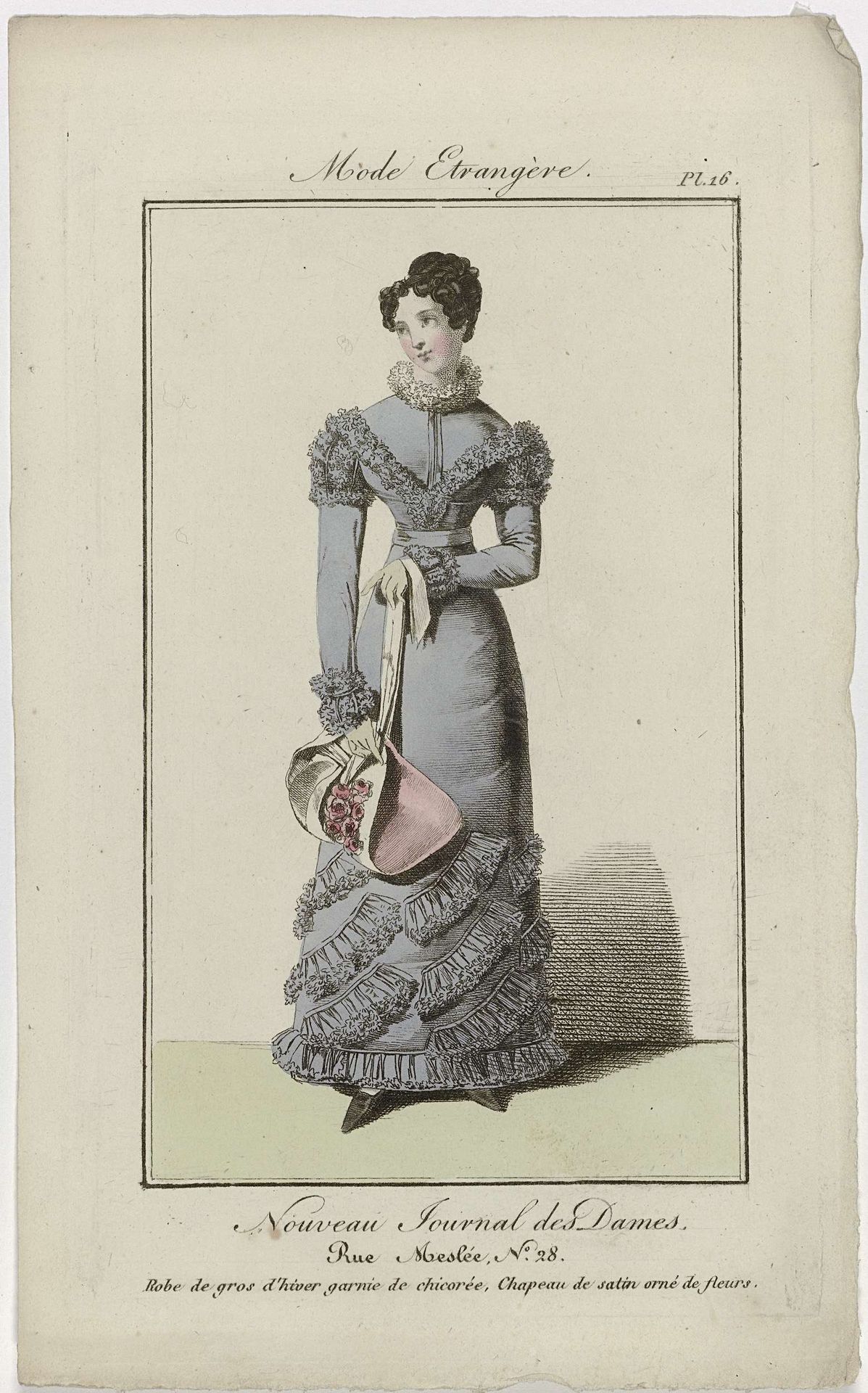 Nouveau Journal des Dames, 1821, Pl. 16 : Robe de gros d'hiver (...) by Anonymous
