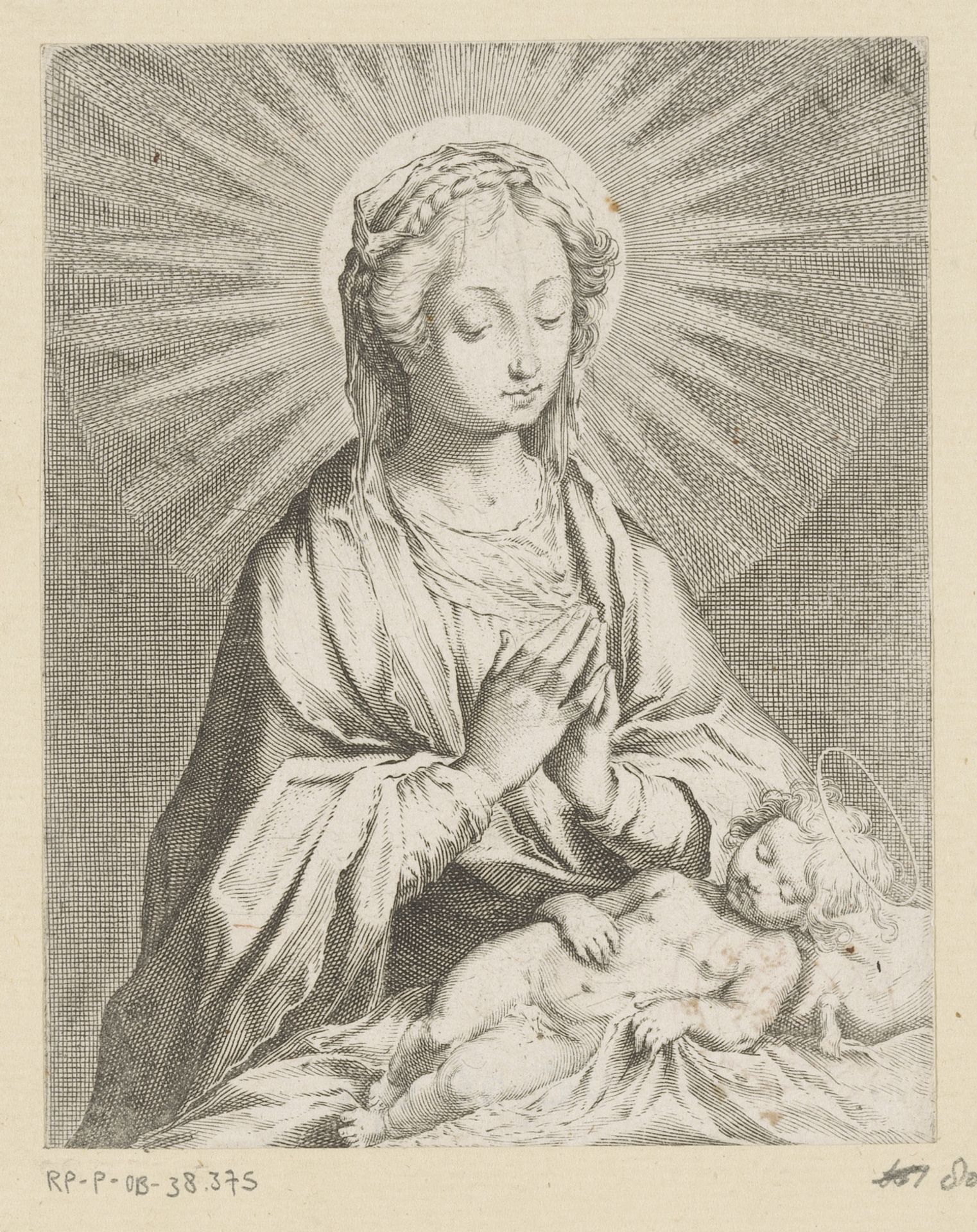 Maria aanbidt het Christuskind by Francesco Villamena