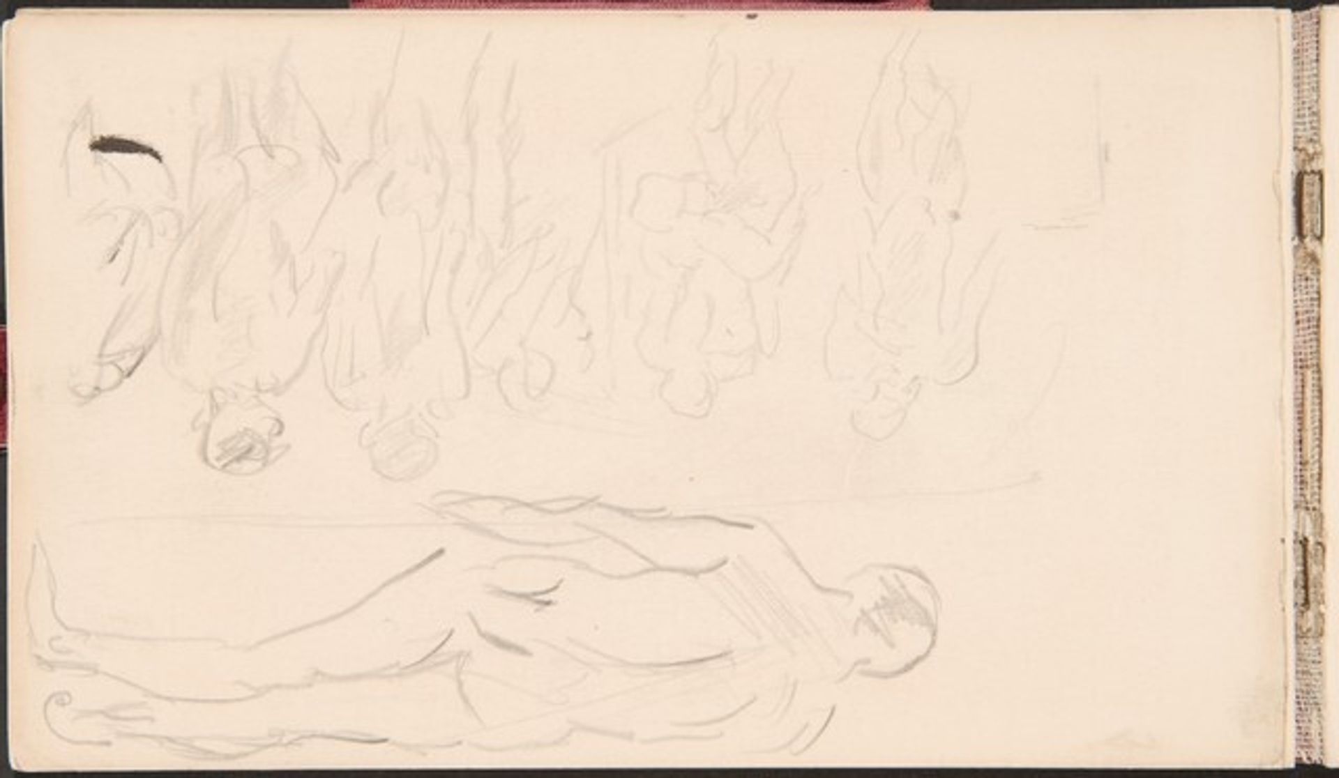Male Portrait Study and Notes (Männerakte in Rückenansicht in einem Bad) [p. 18] by Max Beckmann