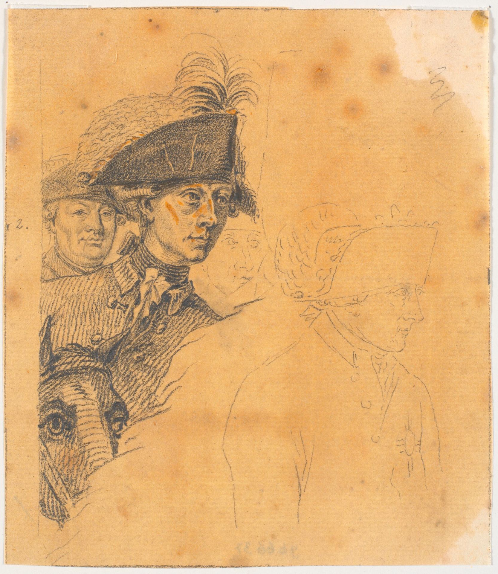 Forarbejde til stikket: Frederik d. Store rider hjem efter en revy ved Potsdam by J.F. Clemens
