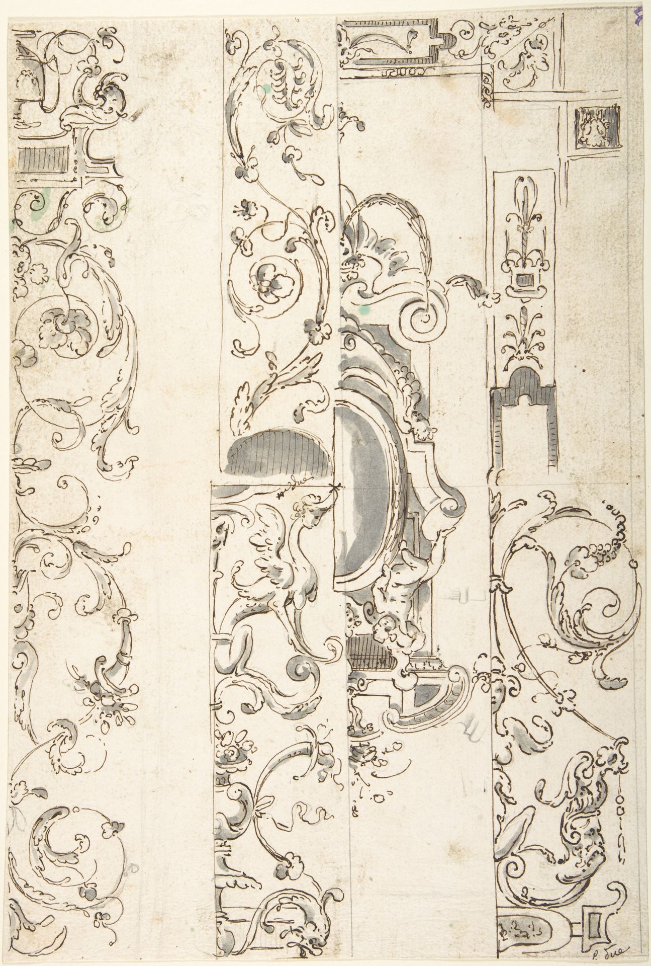 Sheet with Various Studies of Candelabra Grotesques, Foliage and a Cartouche by Anonymous