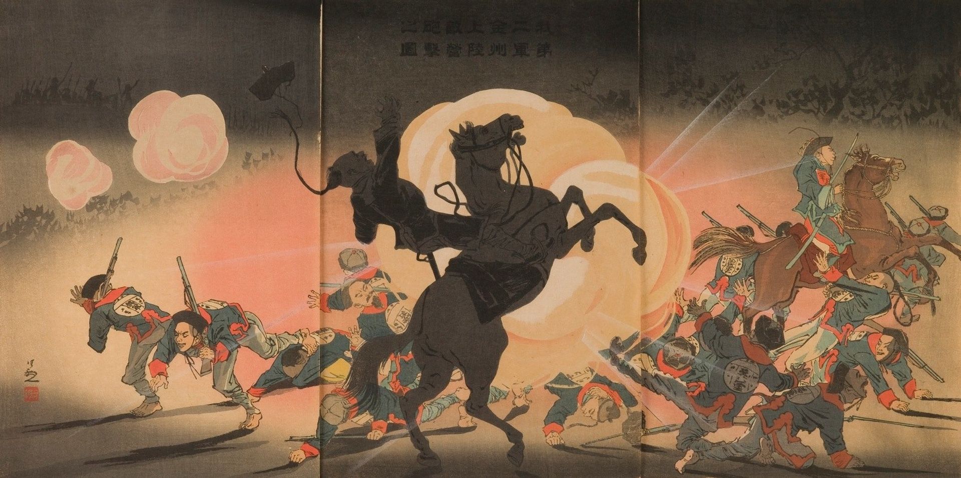 Bombarding the Enemy Camp as Our Second Army Lands at Jinzhou Fortress by Kobayashi Kiyochika