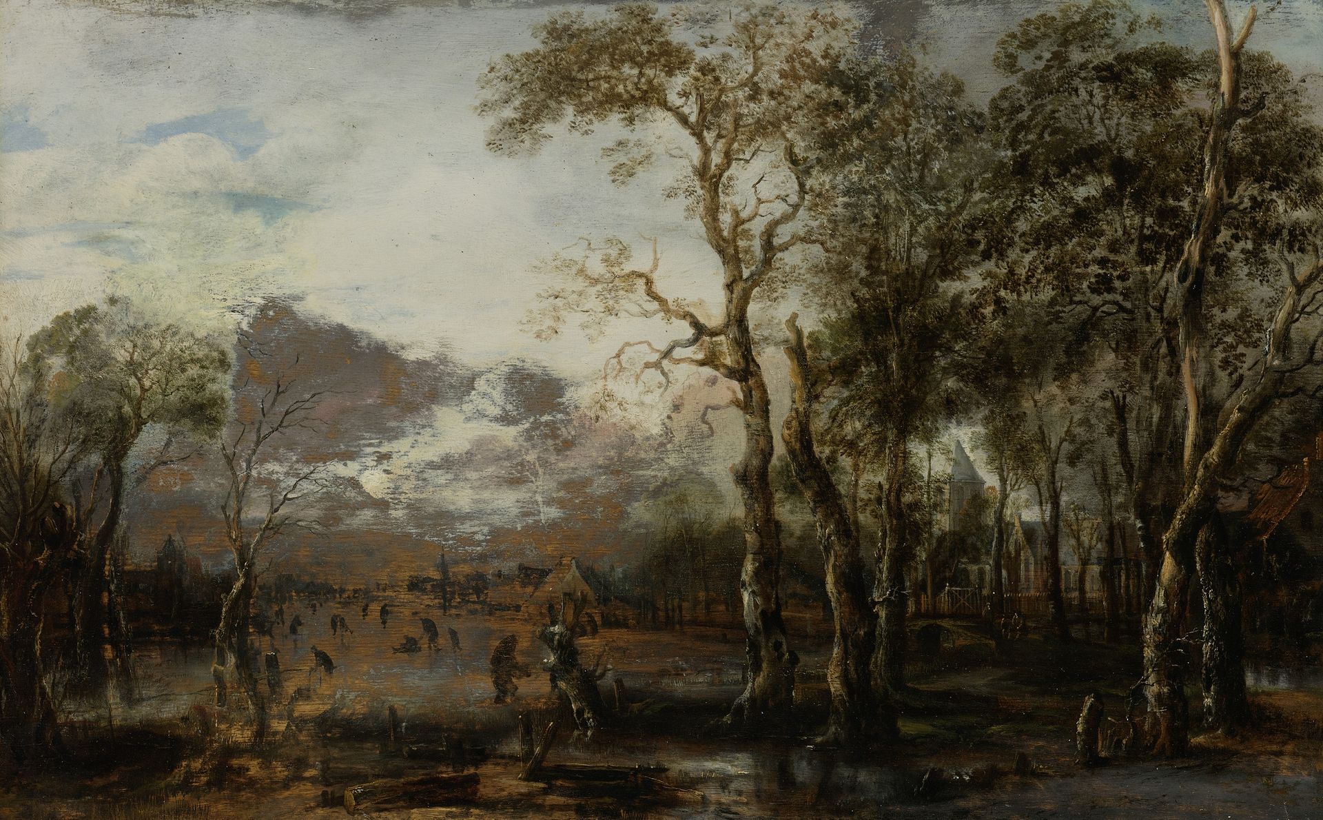 Wooded Landscape with Hunter/Winter Landscape by Aert van der Neer