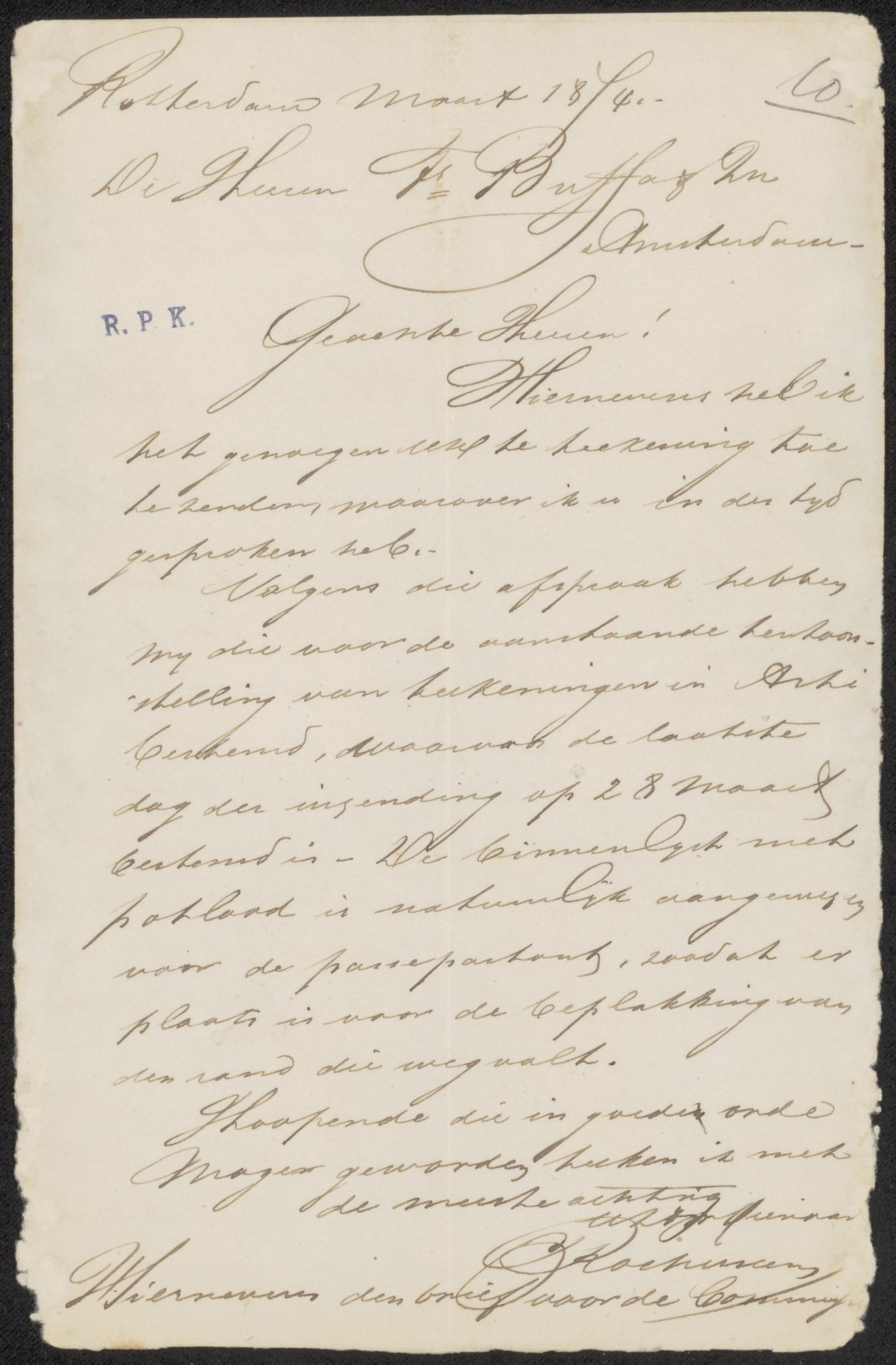 Brief aan Frans Buffa en Zonen by Charles Rochussen