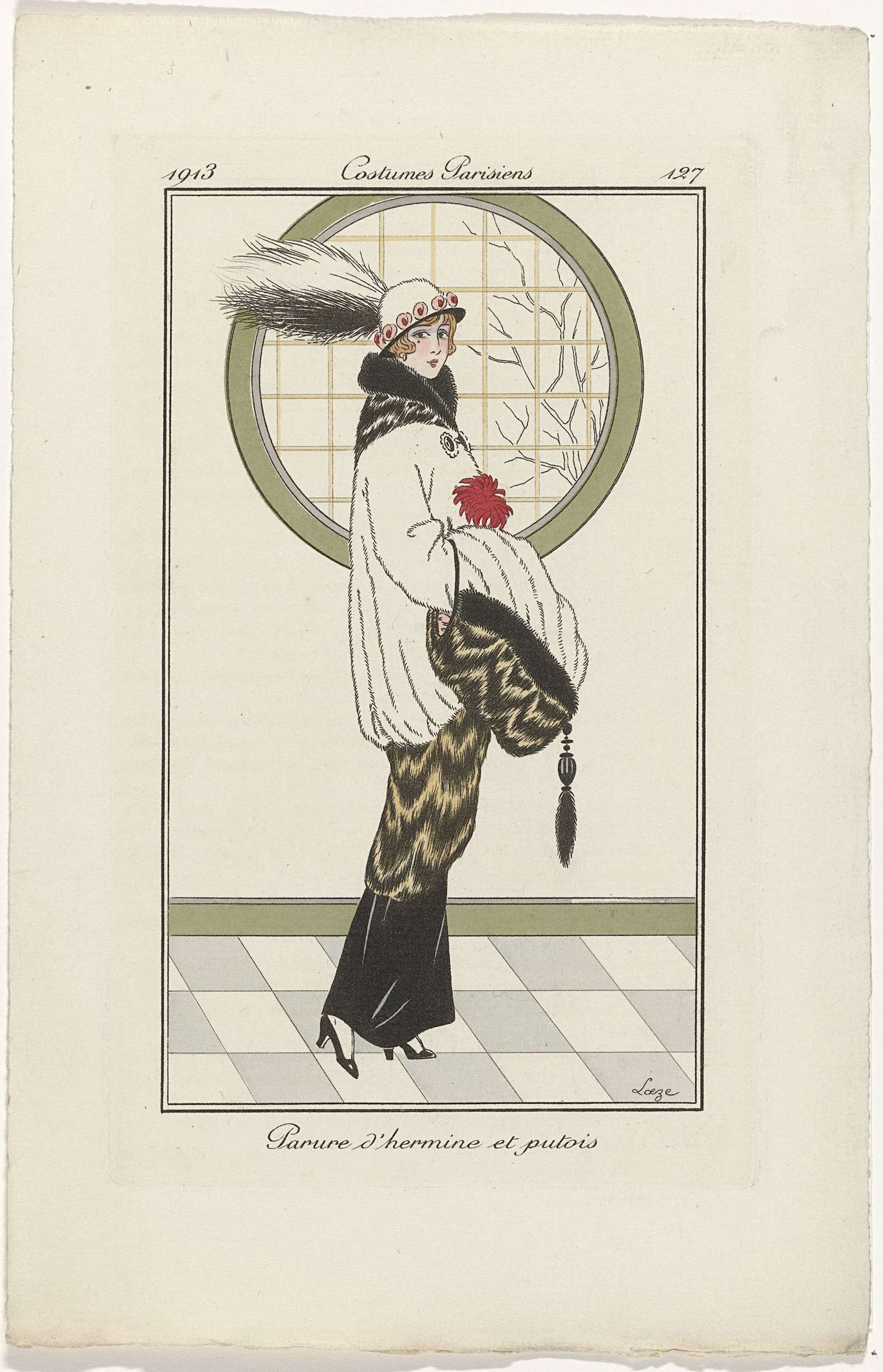 Journal des Dames et des Modes, Costumes Parisiens, 1913, No. 127 : Parure d'hermin (...) by Loeze
