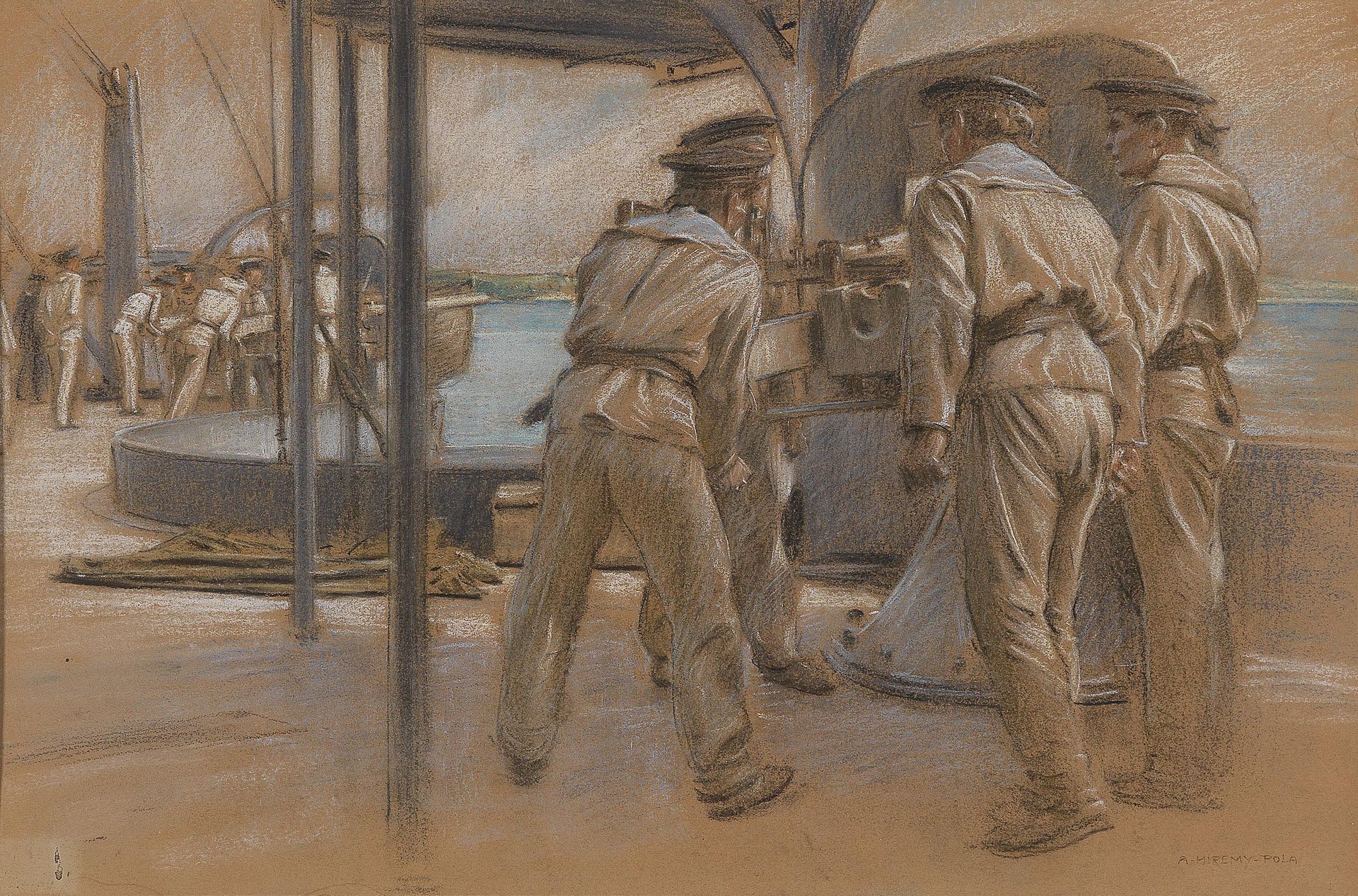 Sailors in the Harbour of Pola by Adolf Hirémy-Hirschl