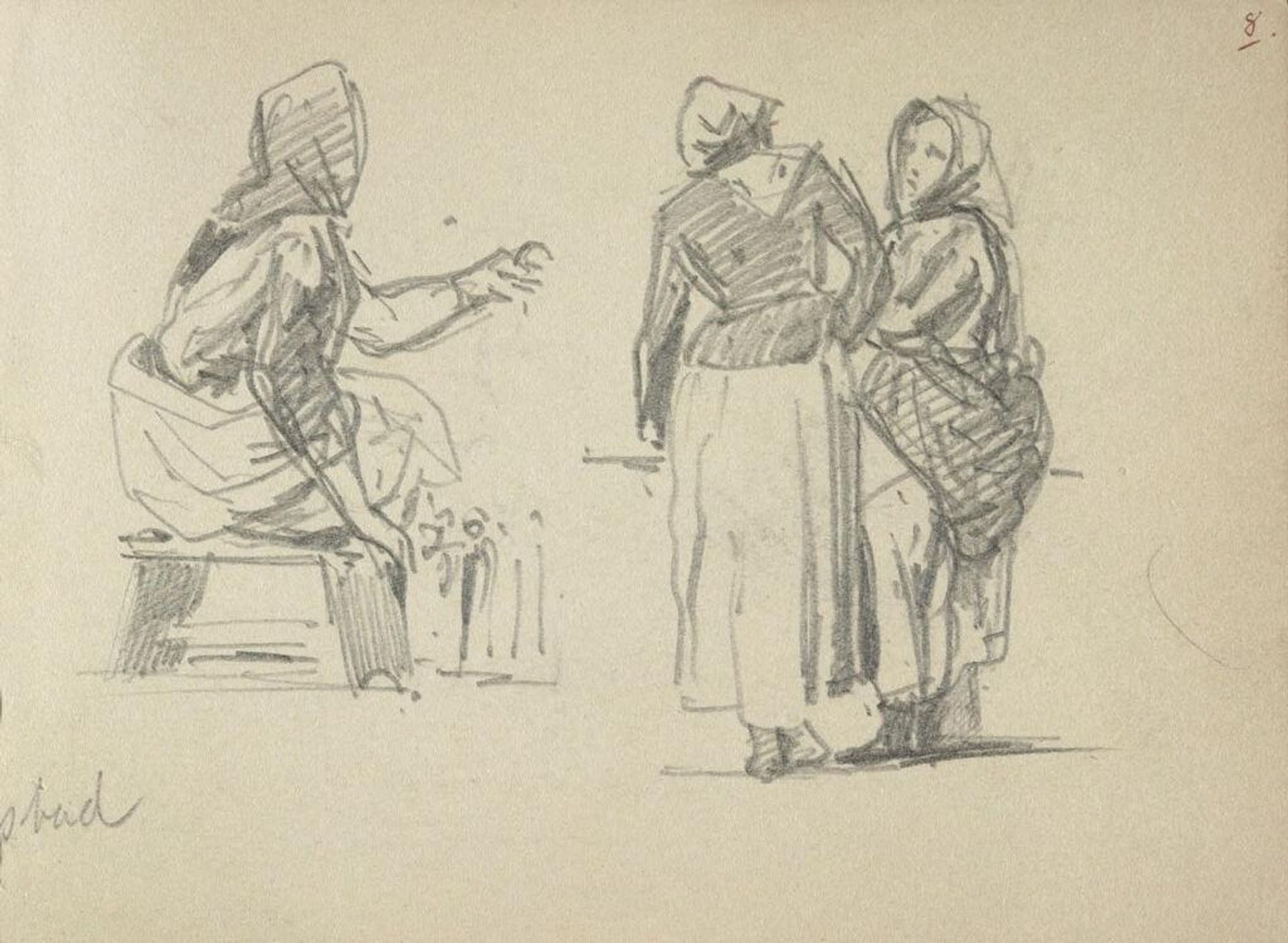 Three Women; verso: Sketch of a Woman Holding a Child by John Singer Sargent