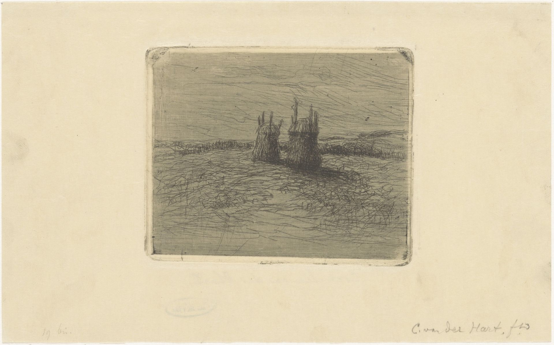 Landschap met hooibergen by Cornelia van der Hart