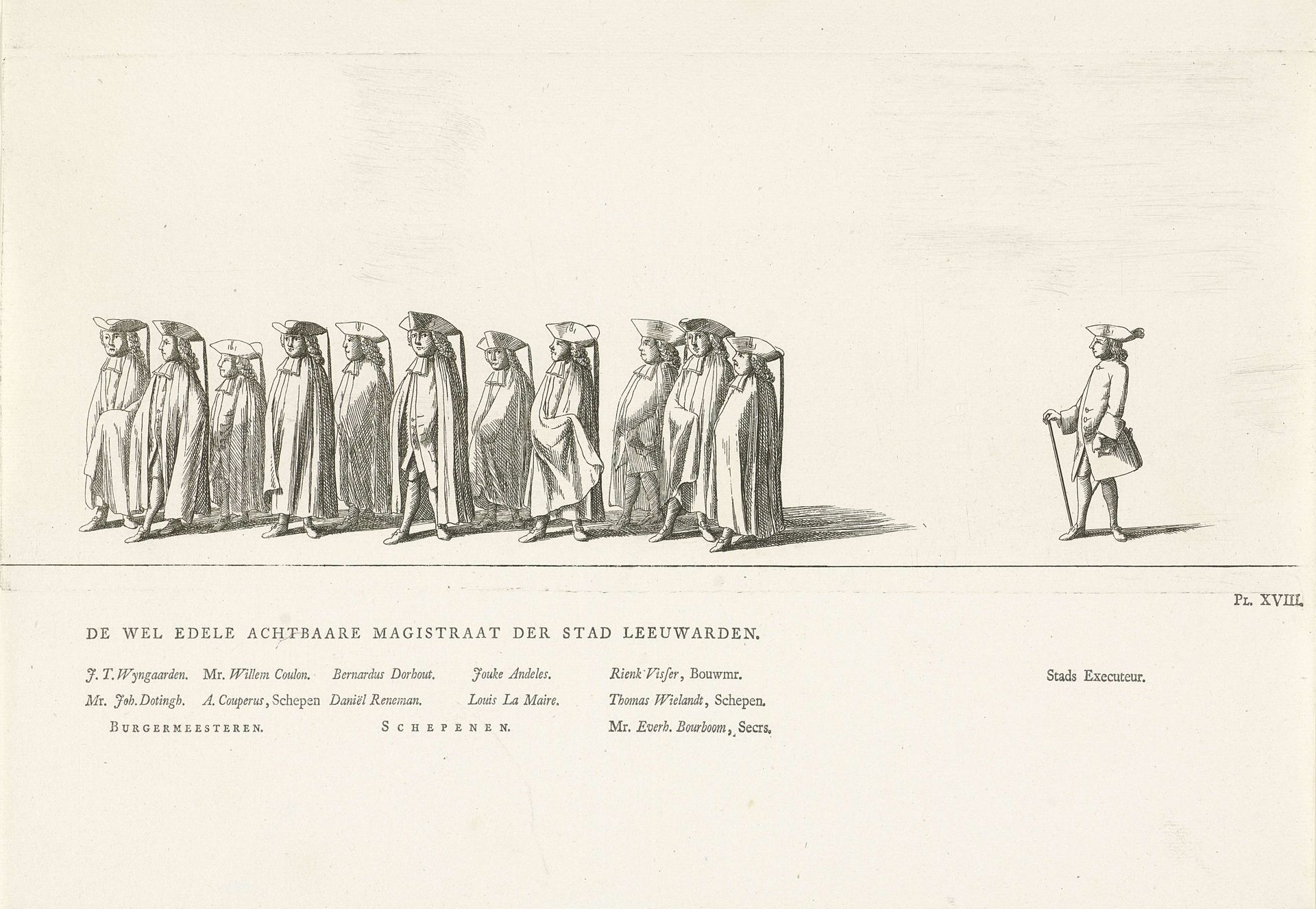 Magistraat van Leeuwarden in de begrafenisstoet van prinses Maria Louise, 1765 by Rienk Jelgerhuis