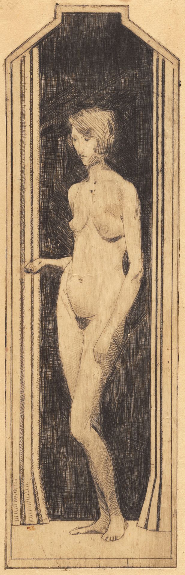 Stående nøgen kvinde i smalt felt by Alfred Simonsen