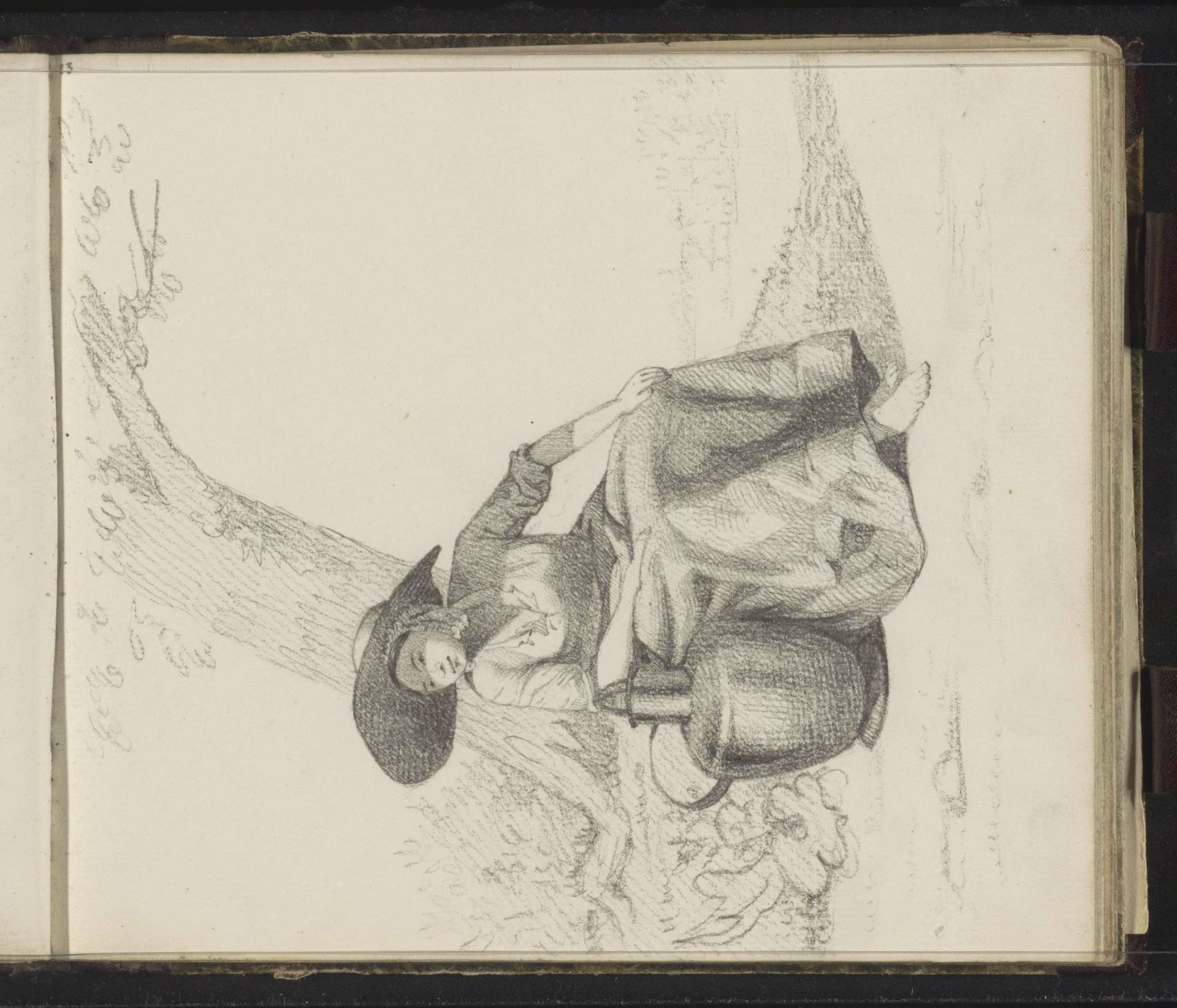 Vrouw met kruik zittend bij een boom by Hendrik Abraham Klinkhamer