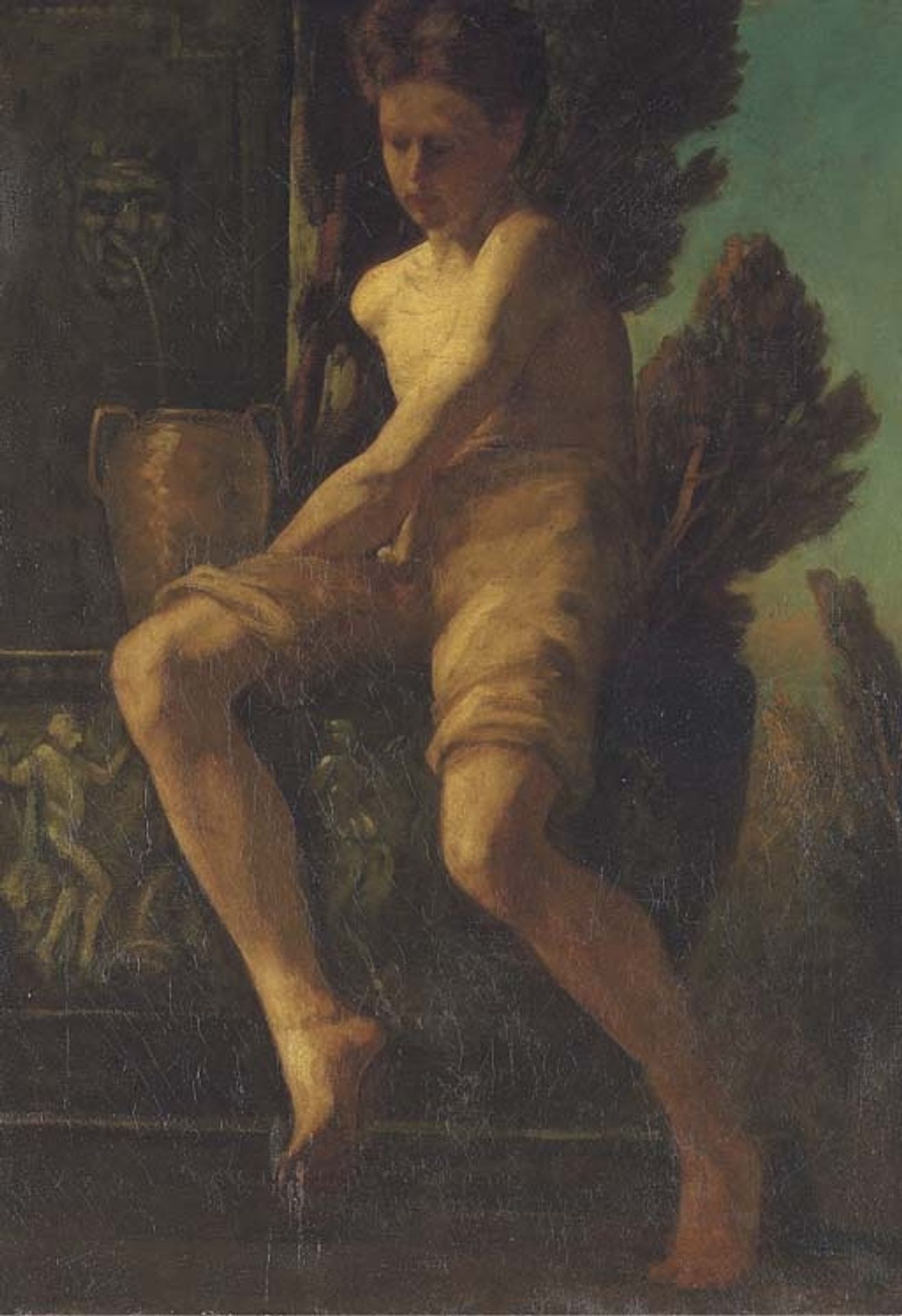 Young Boy Seated by a Fountain by Herbert James Draper