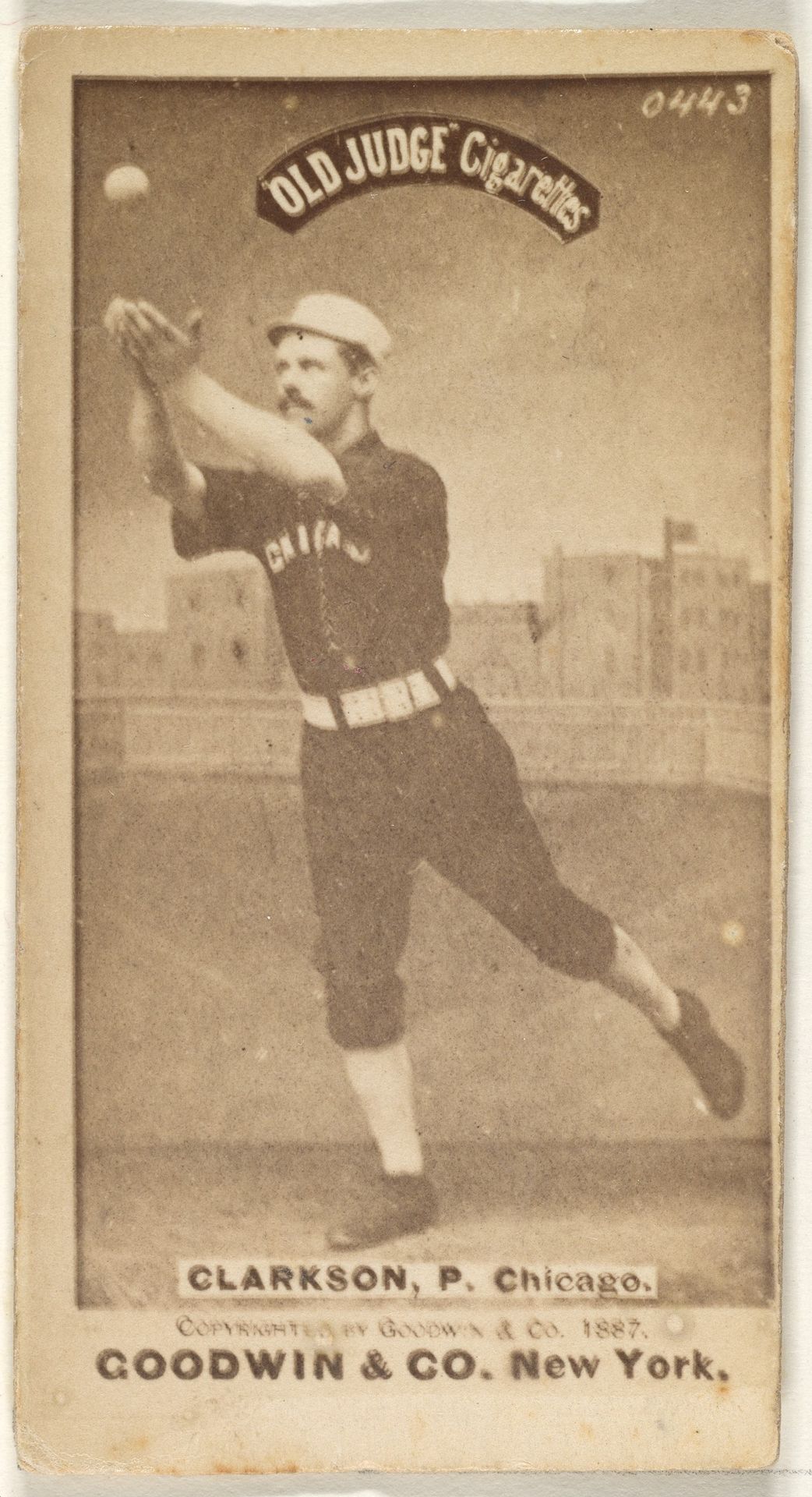 Clarkson, Pitcher, Chicago, from the Old Judge series (N172) for Old Judge Cigarettes by Goodwin & Company