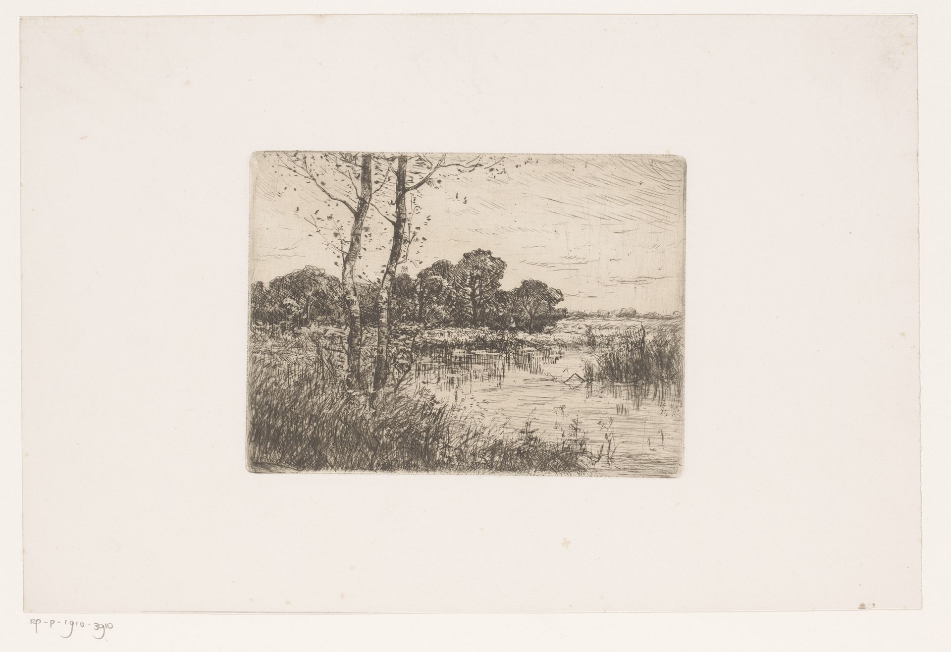 Landschap met berken bij een bocht in een rivier by Louis Adolphe Jacobs