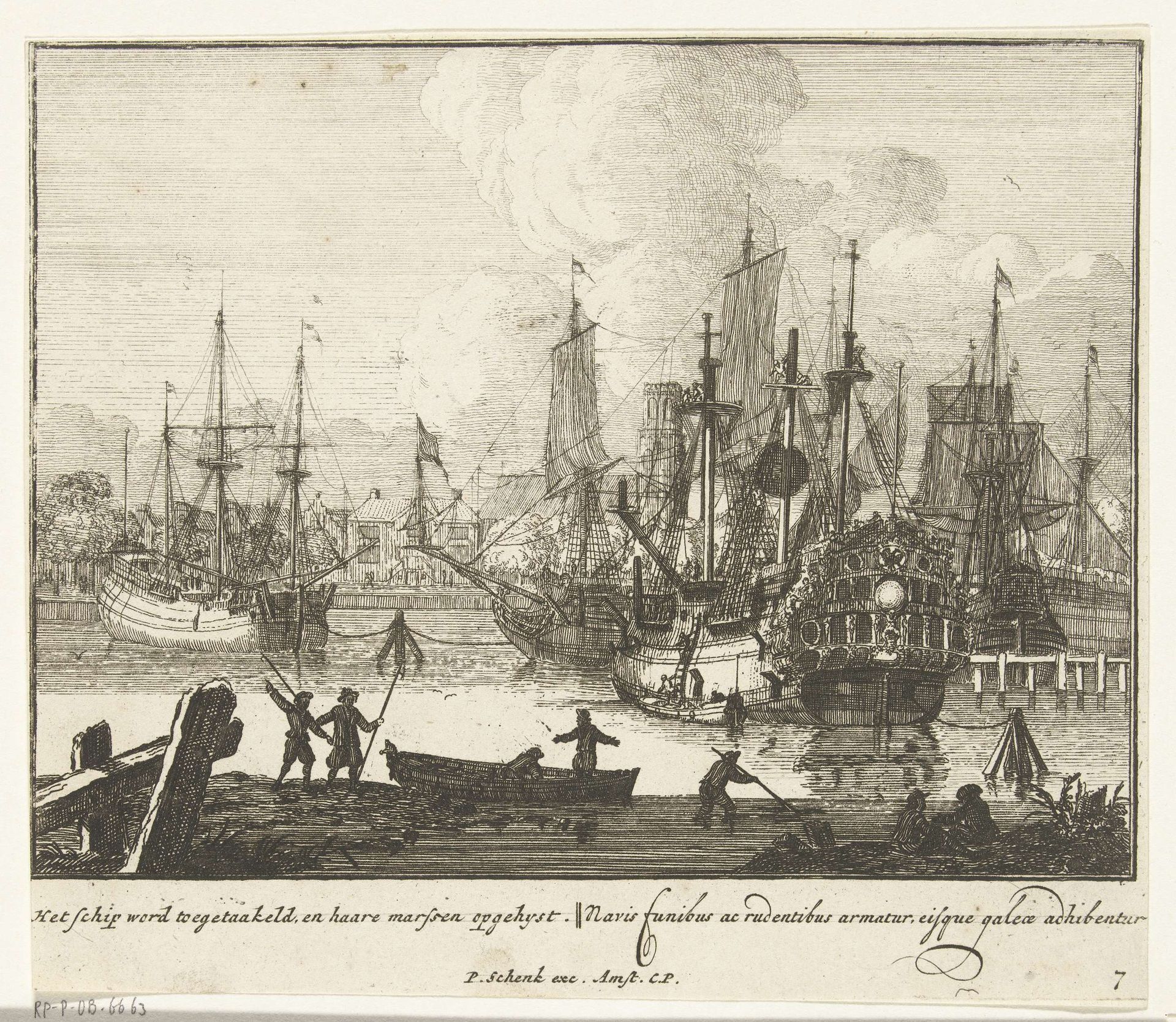 Het aanbrengen van de takeling en de marsen, plaat nr. 7, ca. 1700 by Sieuwert van der Meulen