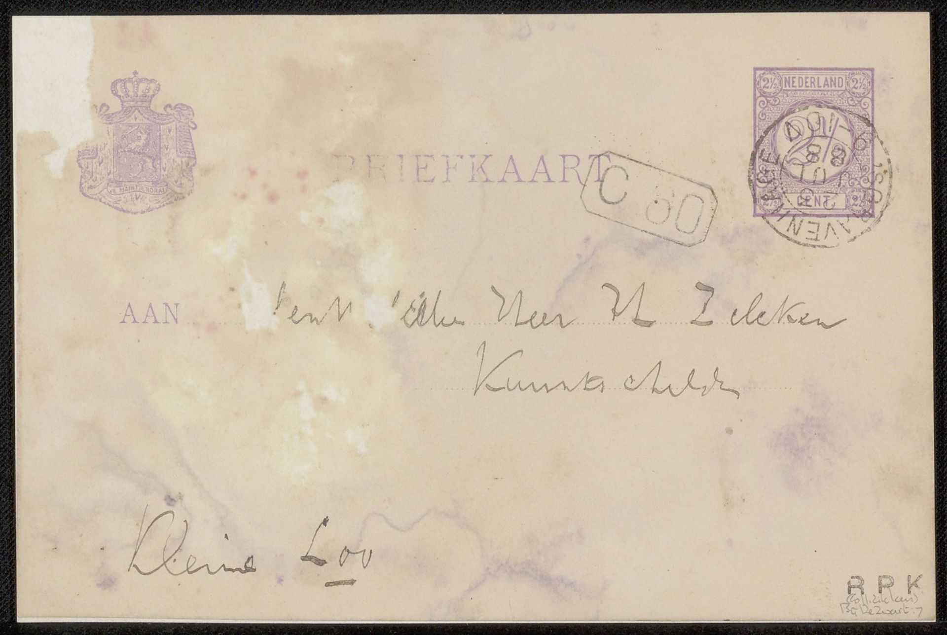 Briefkaart aan Philip Zilcken by Willem de Zwart