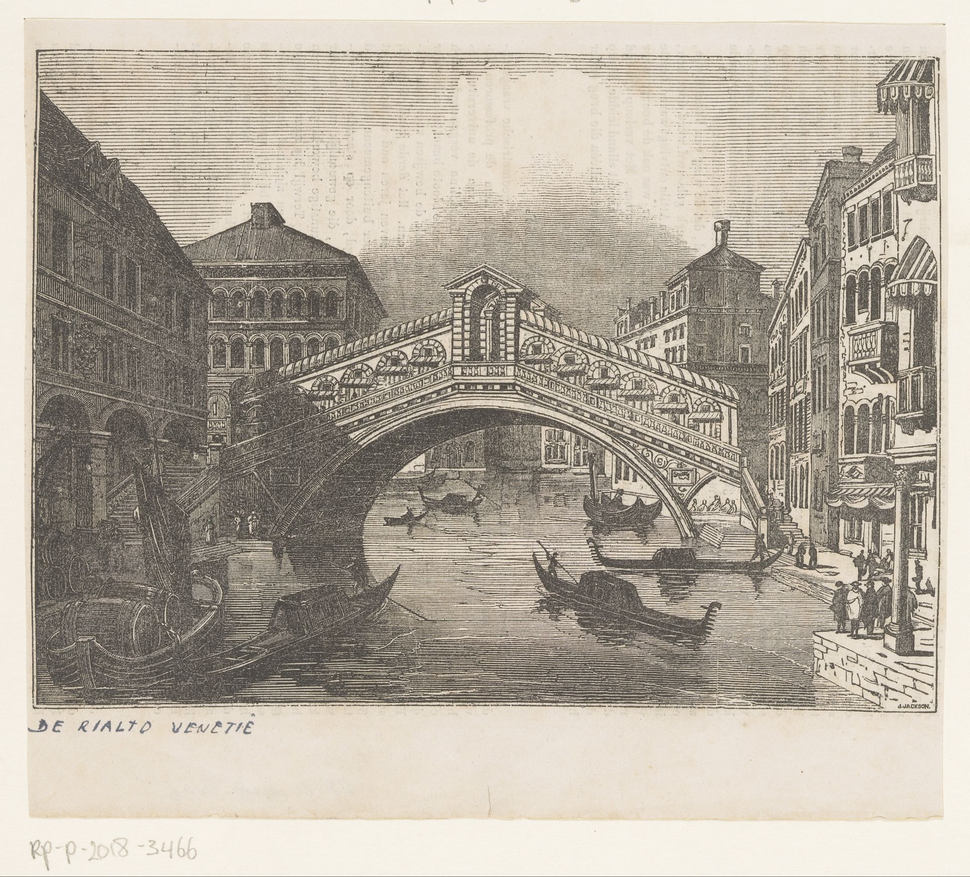 Gezicht op de Rialtobrug te Venetië by John Jackson