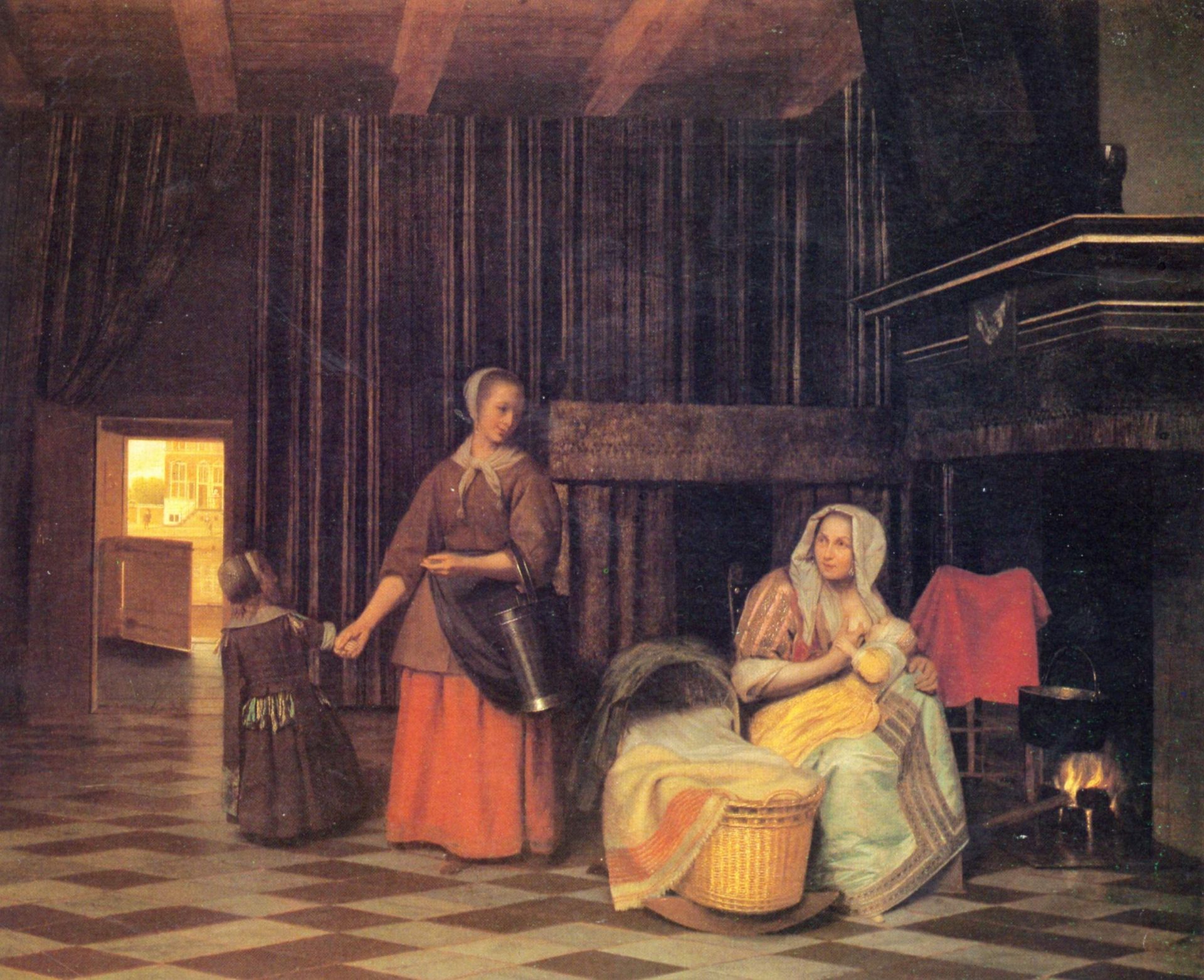 Woman with infant, serving maid with child - Pieter de Hooch | Artera |  AskArtera
