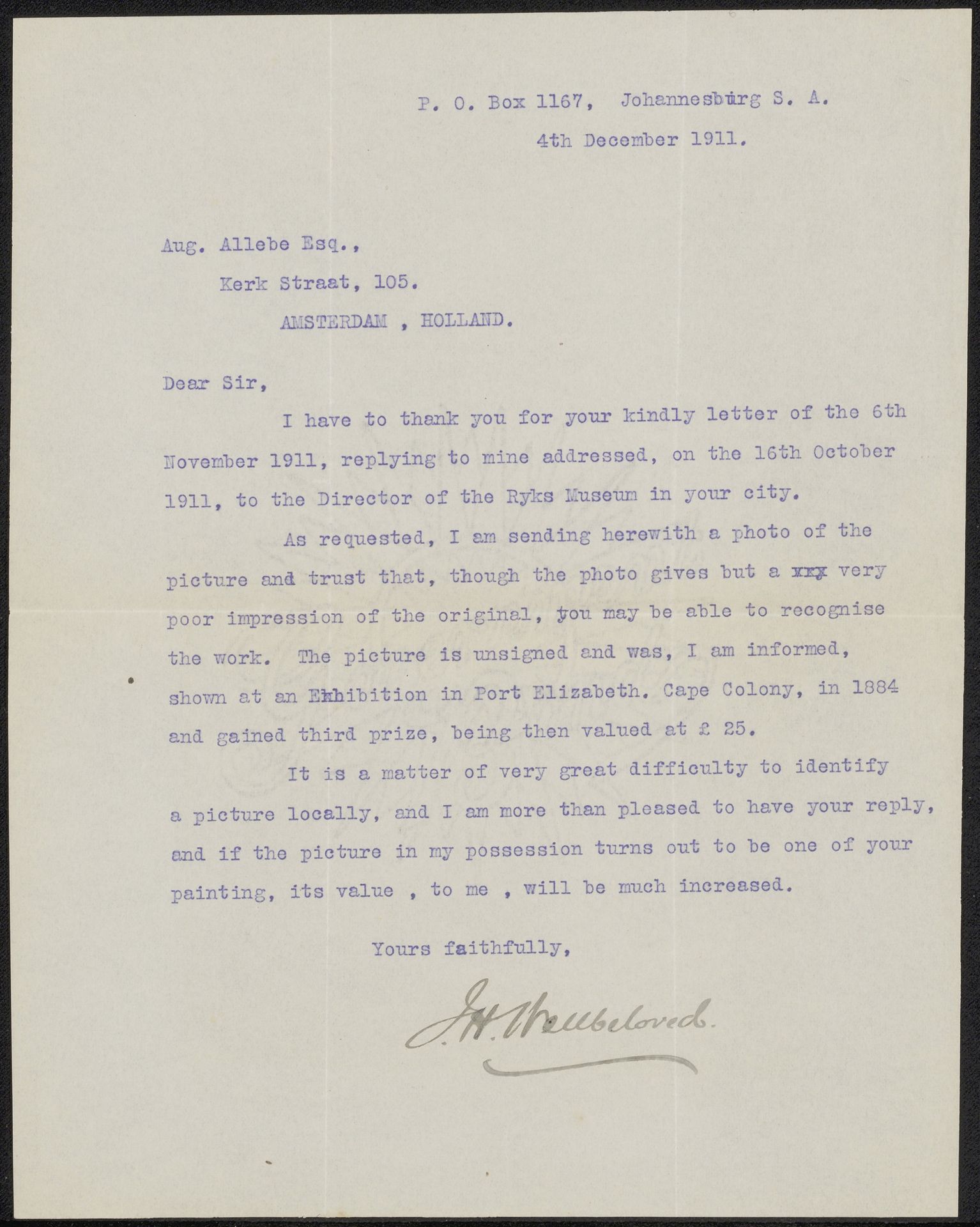 Brief aan August Allebé by J.H. Wellbeloved