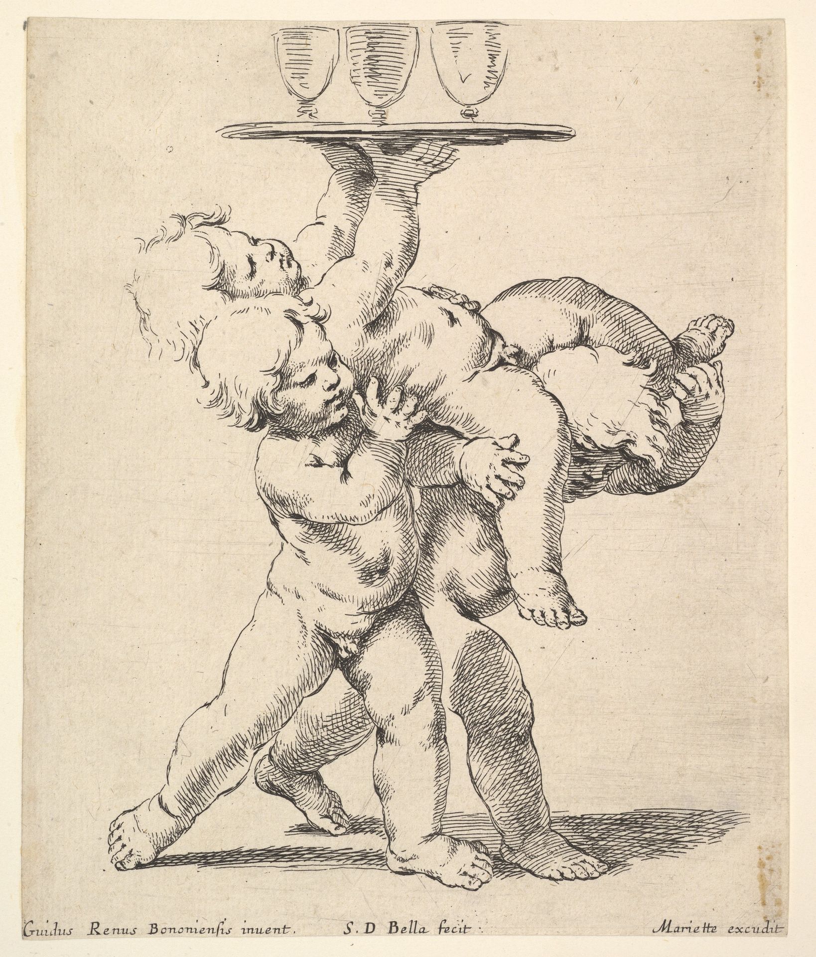 Three children carrying a tray by Stefano della Bella