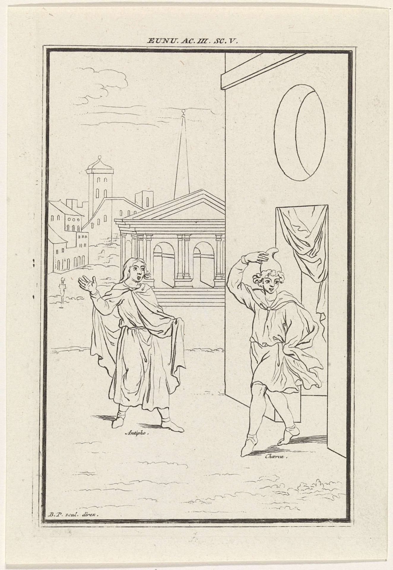 Scène uit de komedie Eunuchus van Terentius by Bernard Picart