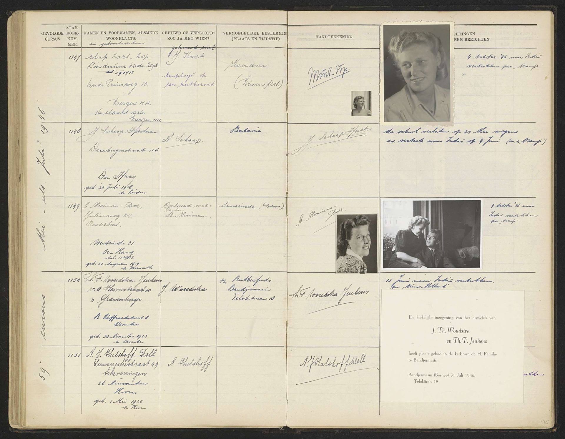 Blad 135 uit Stamboek van de leerlingen der Koloniale School voor Meisjes en Vrouwen te 's-Gravenhage deel II (1930-1949) by Anonymous