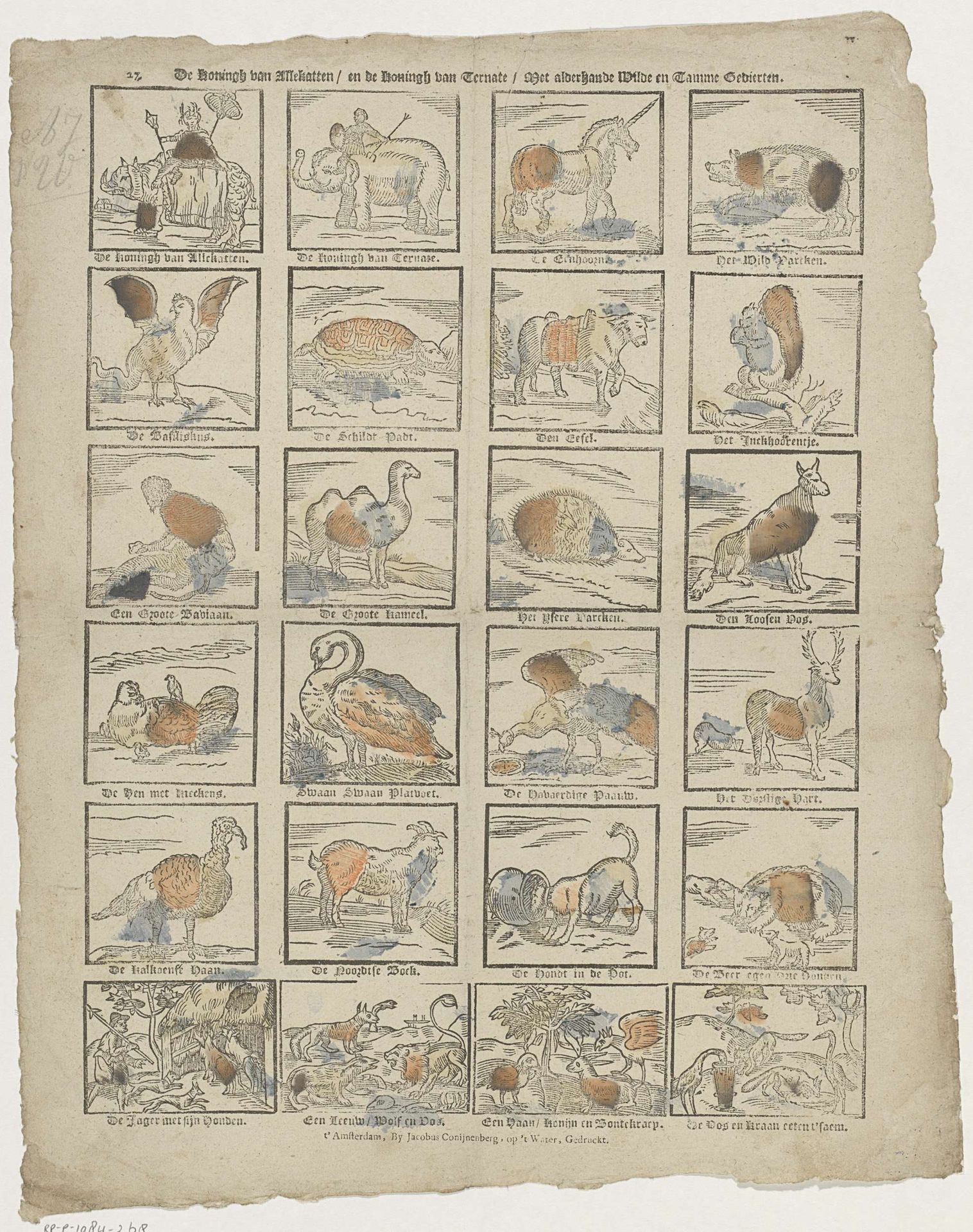 De koningh van Allekatten / en de koningh van Ternate / met alderhande wilde en tamme gedierten by Jacobus Conynenberg