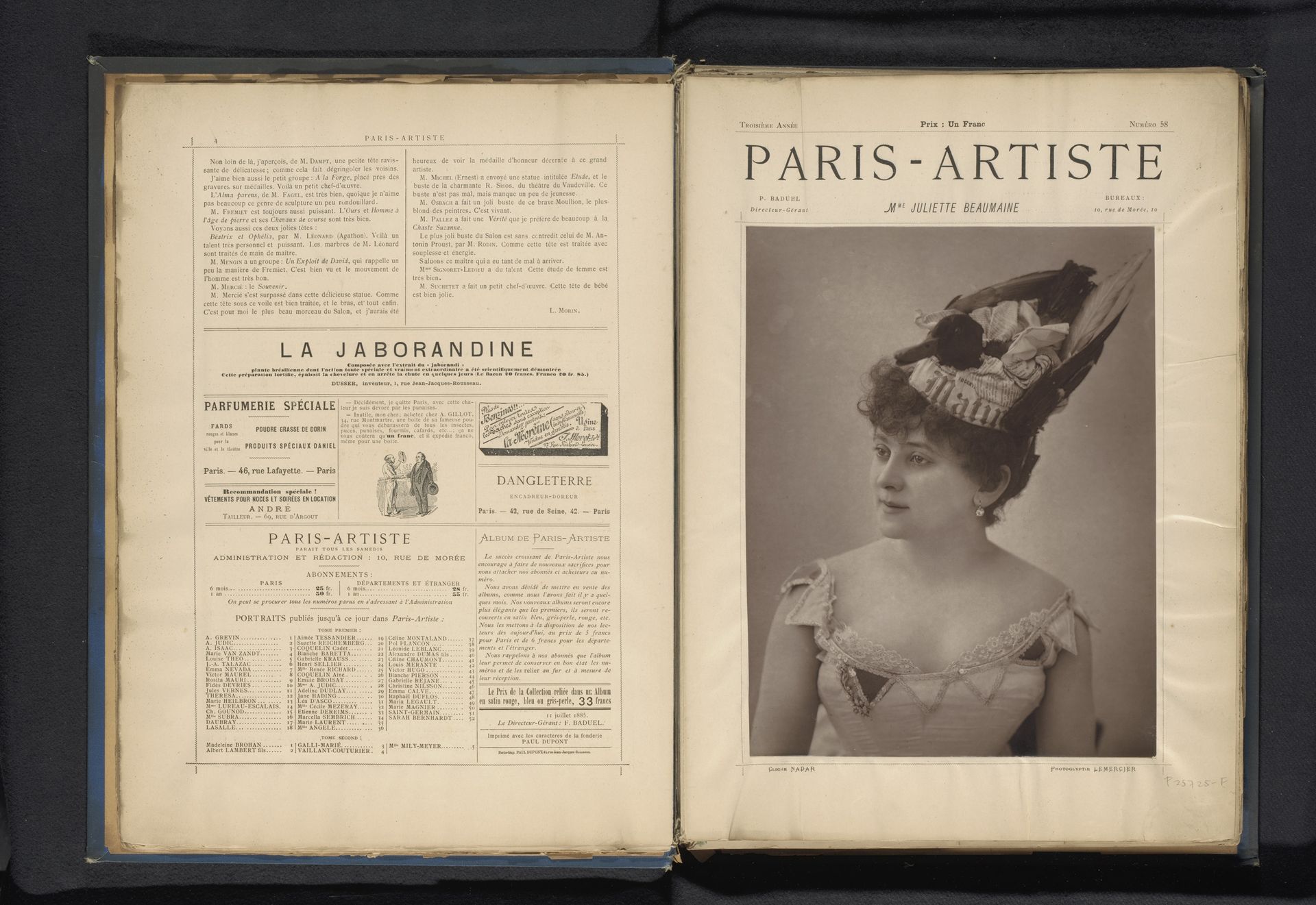 Portret van Juliette Beaumaine by Nadar