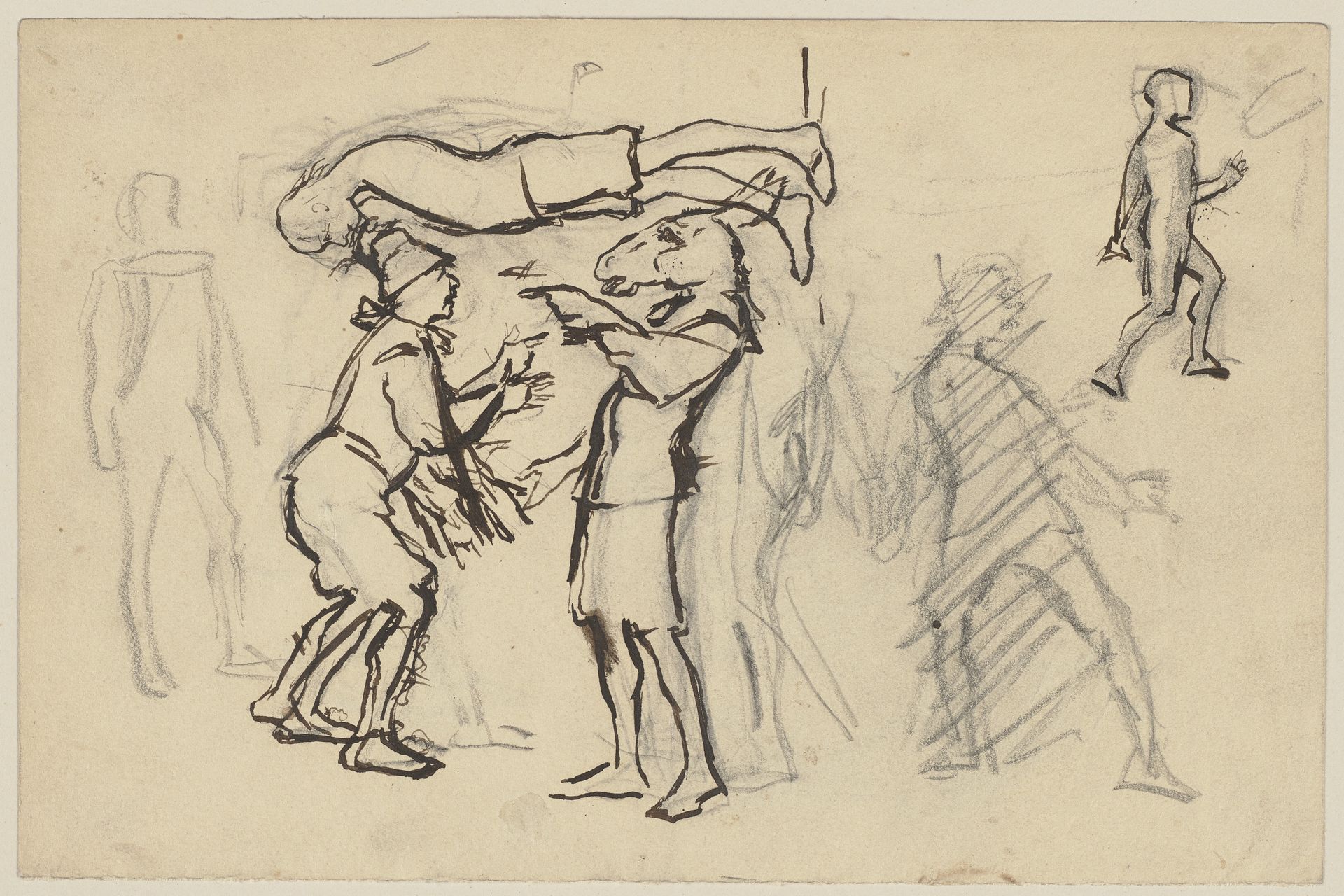 Nick Bottom mit Eselskopf und Tom Snout sowie weitere männliche Figuren by Paul Konewka