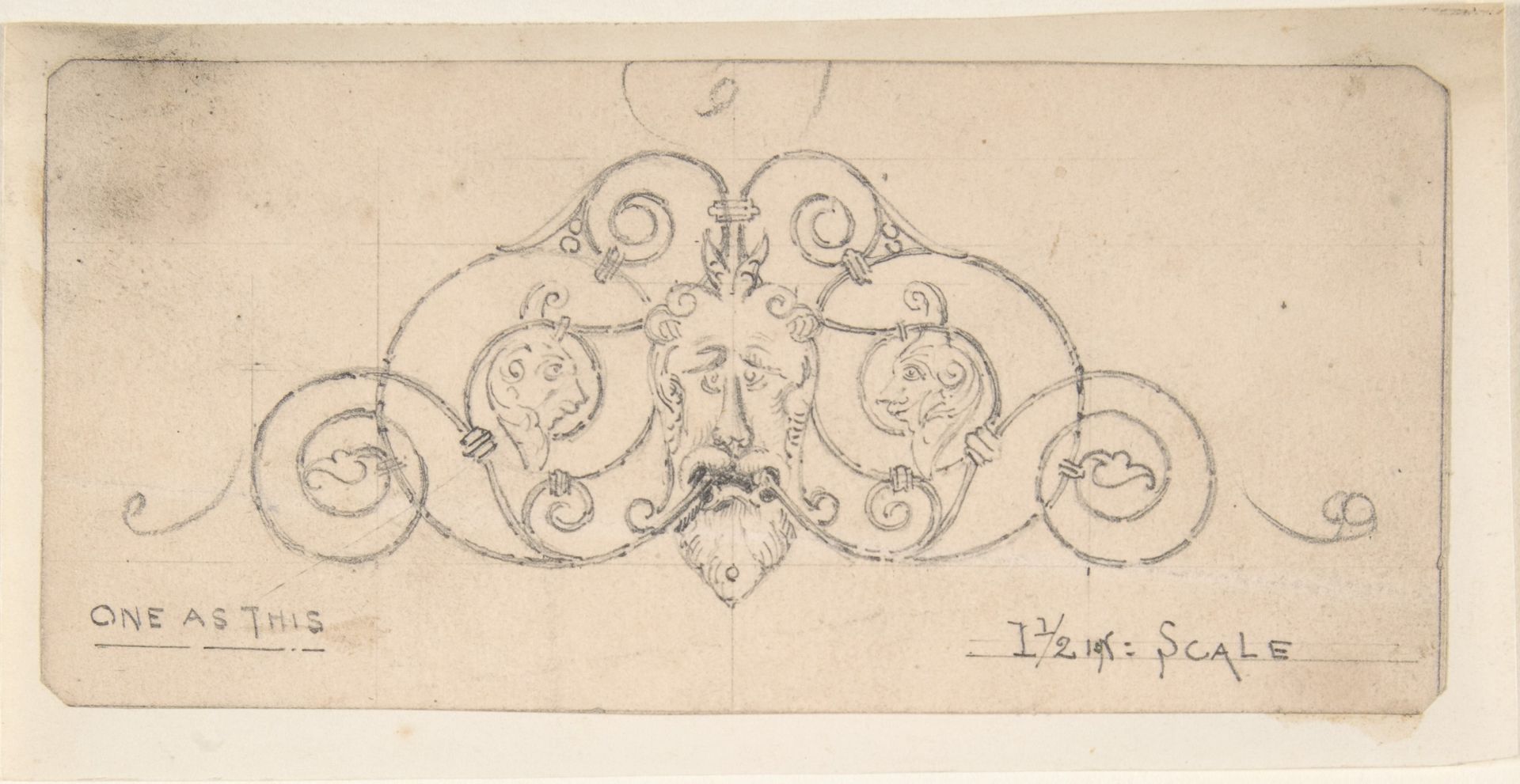 Wrought Metal Foliate Ornament with Grotesque Masks by Anonymous