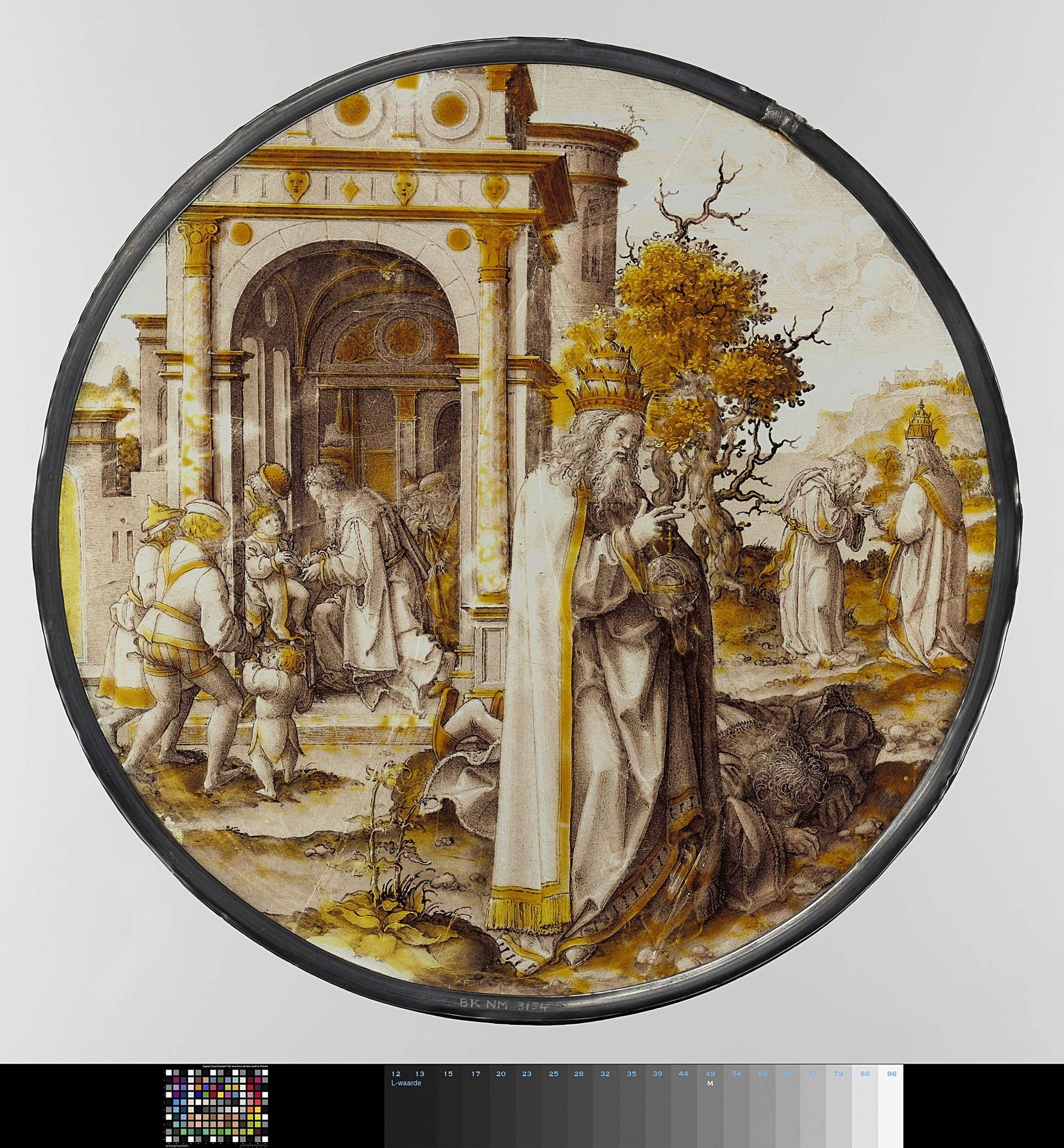 Ruit met het verbond tussen God en Abraham, de Verschijning van God aan Abraham en de Besnijdenis van Izaak by Dirck Vellert