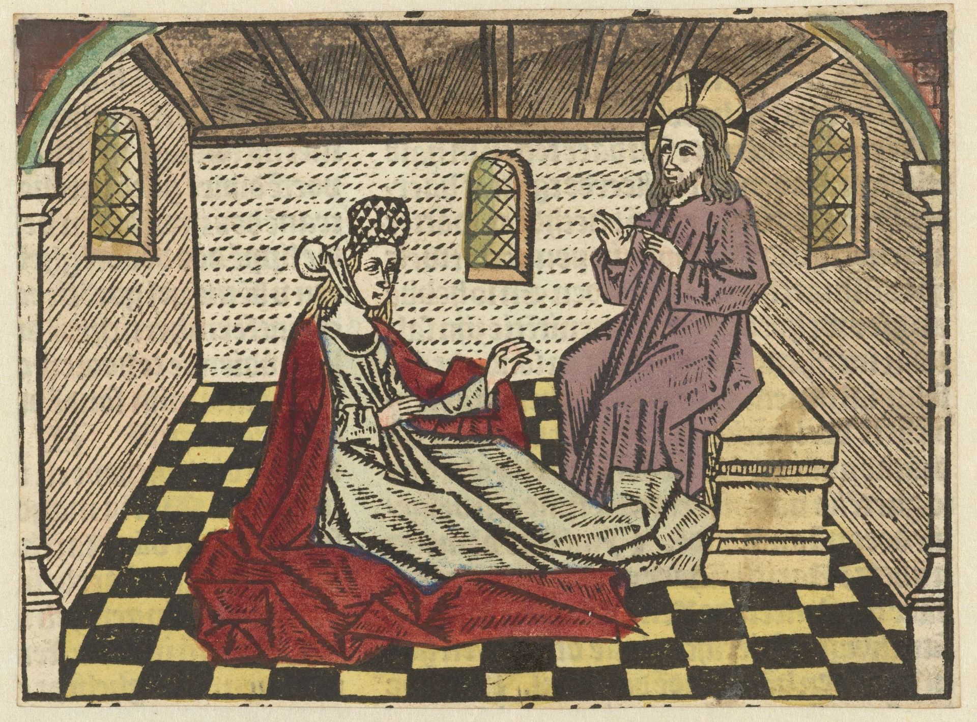 Maria Magdalena luistert naar Christus en bekeert zich by Meester van Antwerpen (I)