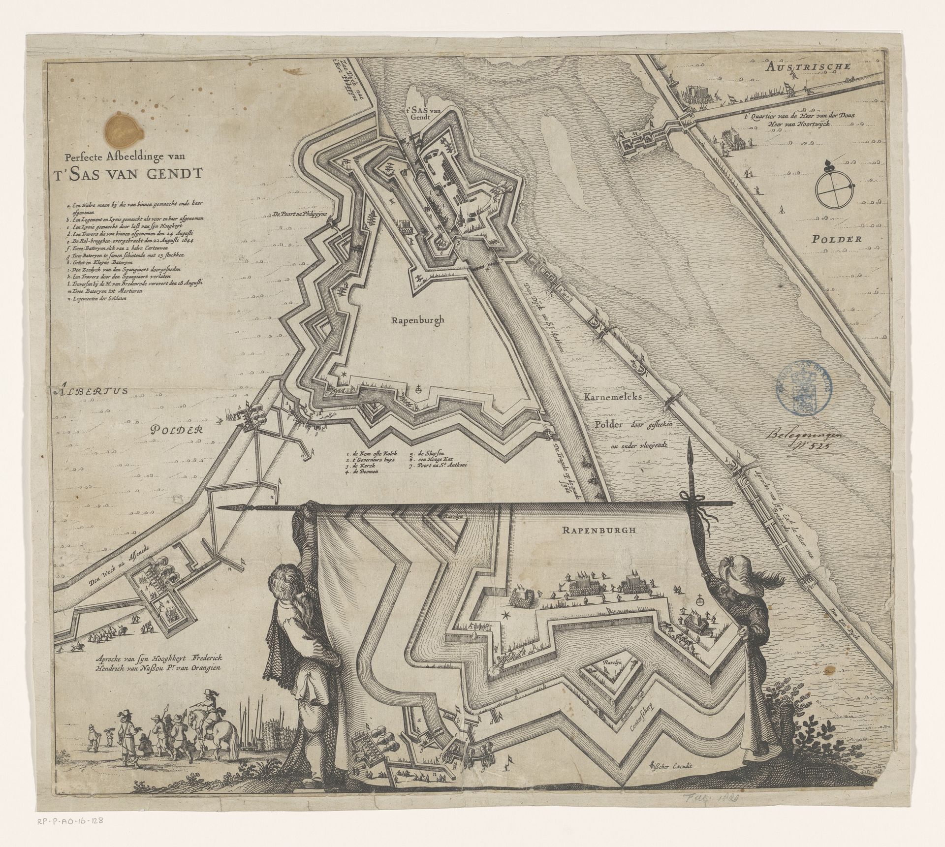 Plattegrond van het belegerde Sas van Gent, 1644 by Claes Jansz. Visscher
