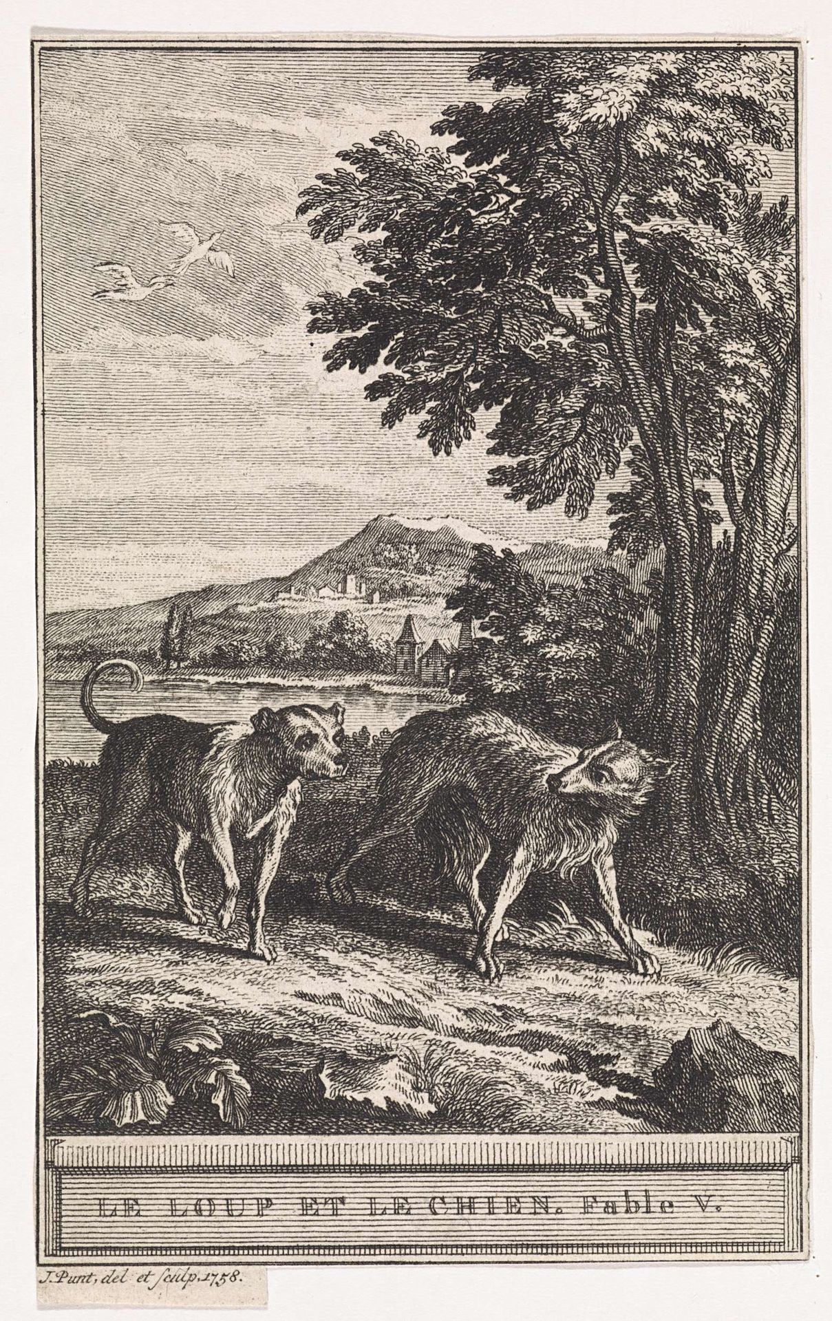 Landschap met een wolf en een hond by Jan Punt