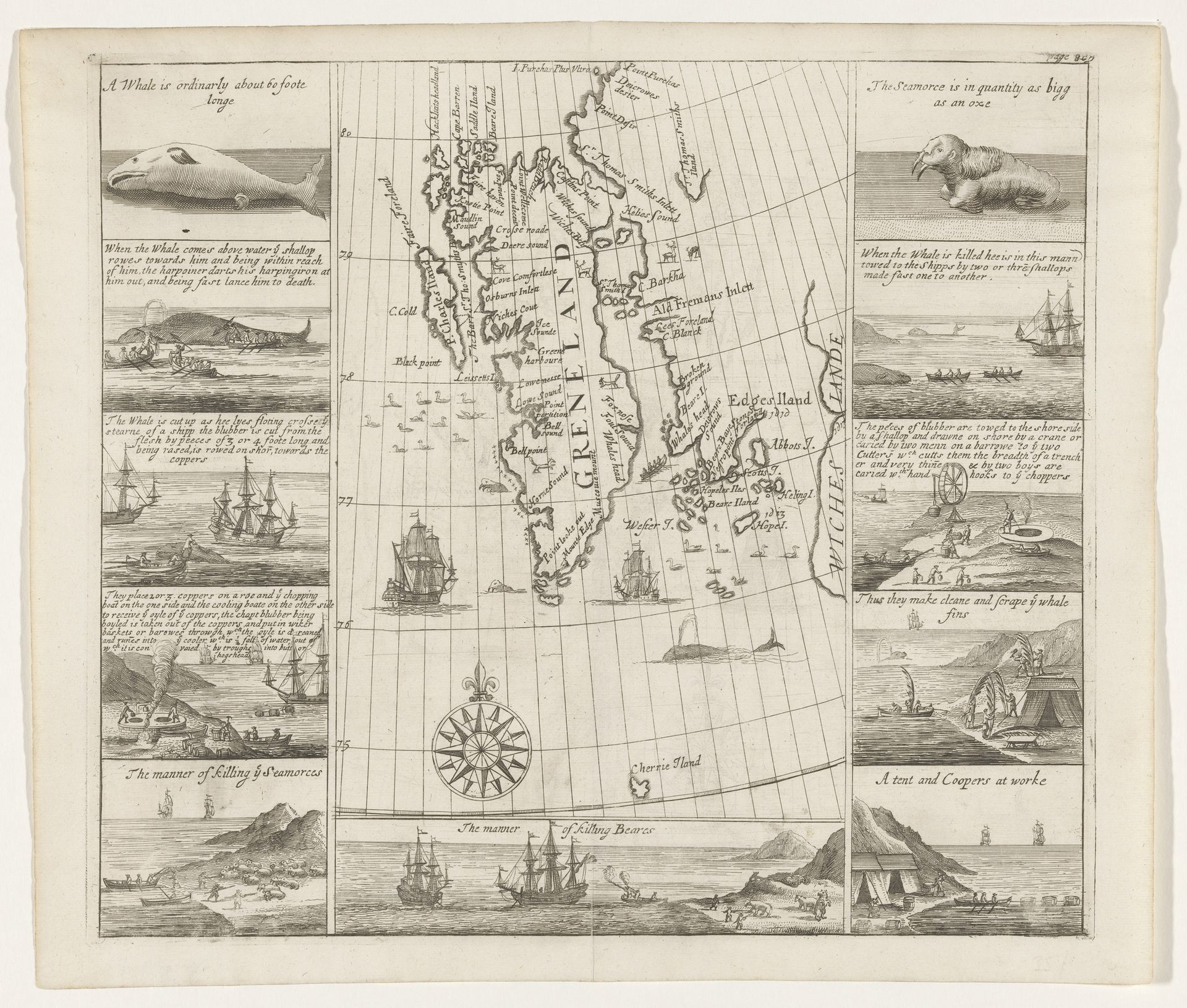 Kaart van Spitsbergen van Thomas Edge, 1625 by Thomas (cartograaf) Edge