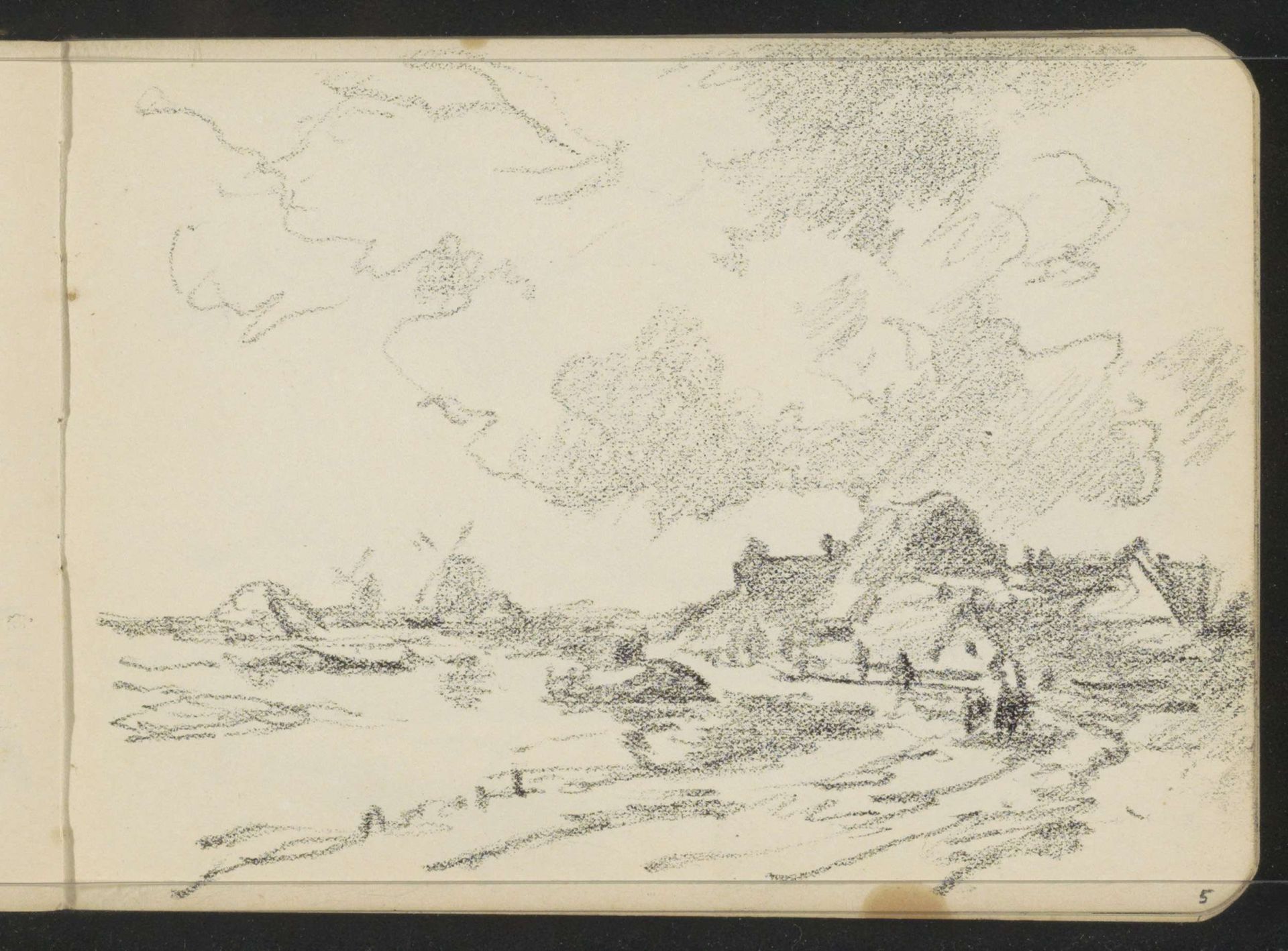 Huizen langs een waterkant by Willem Cornelis Rip