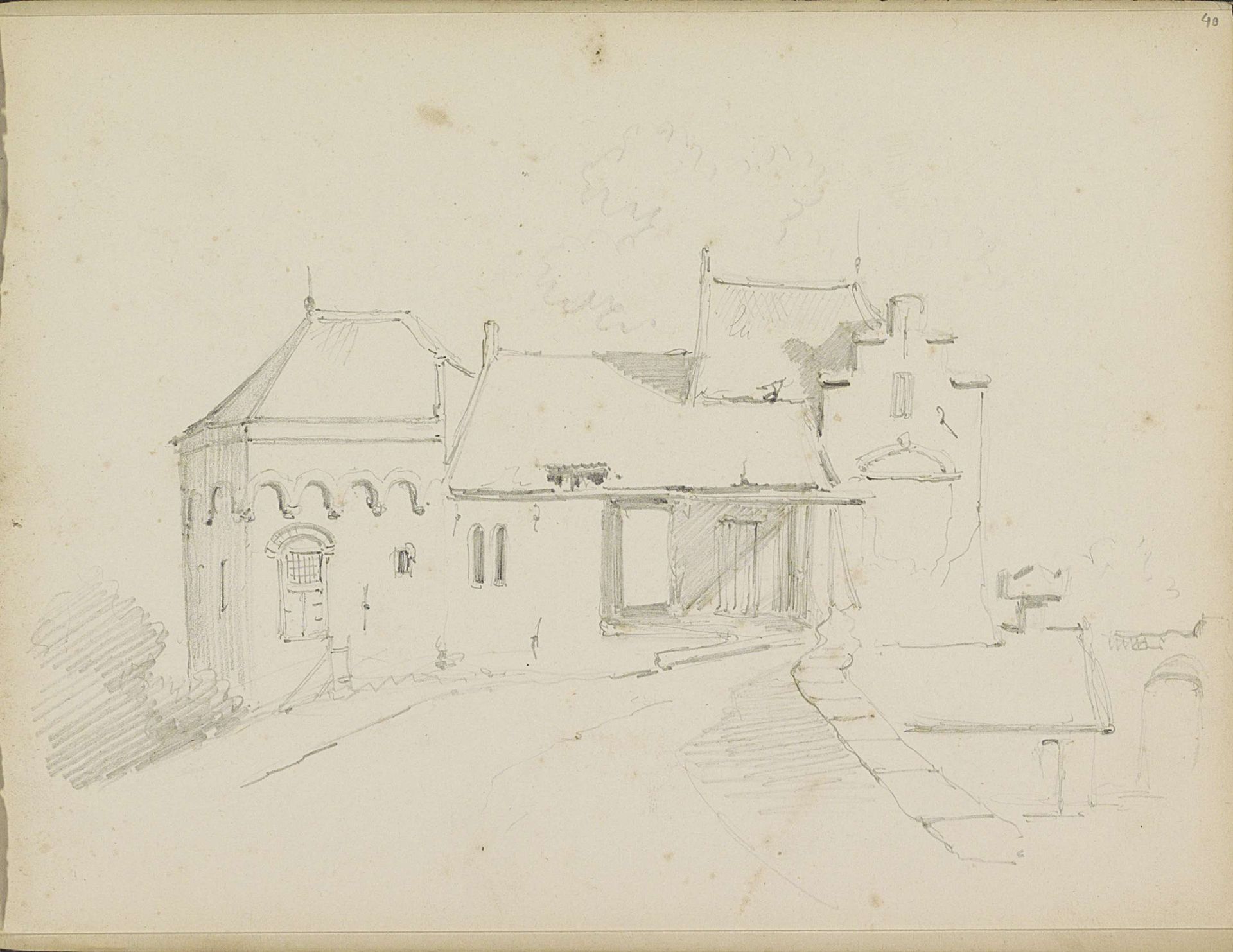 Gezicht op een gebouw by Adrianus Eversen